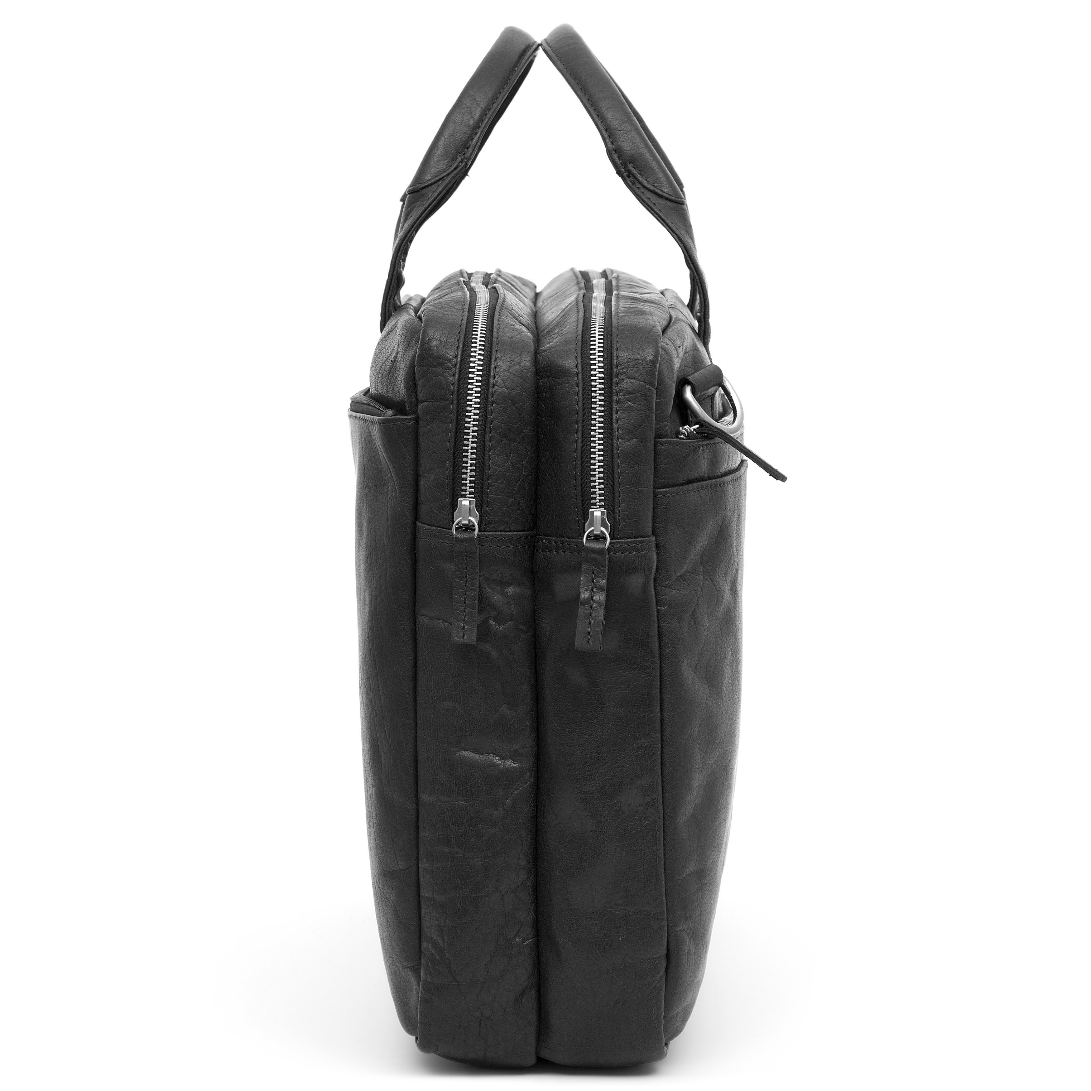 Montreal Extra Große Schwarze Leder-Laptop-Tasche - 6