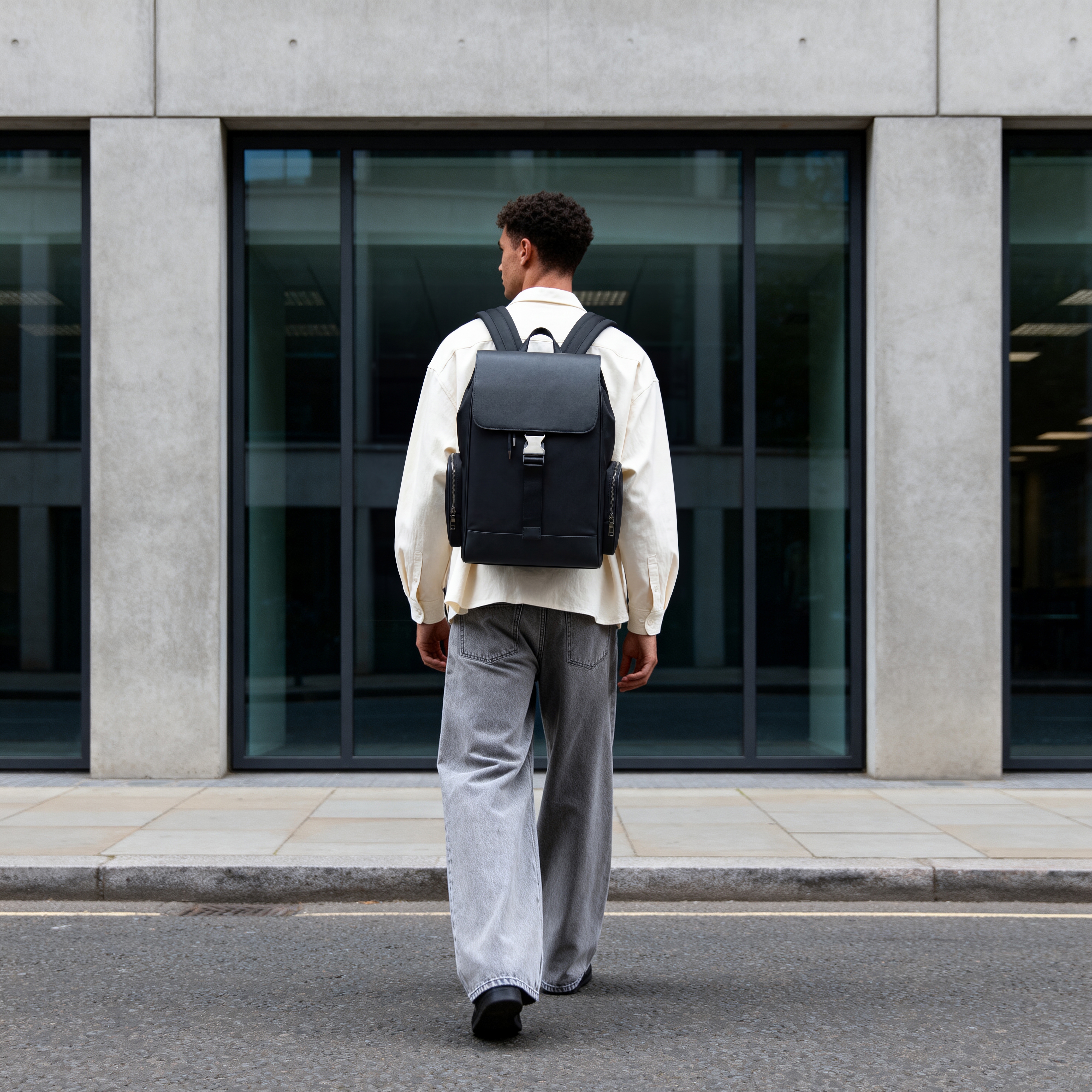 Fibron | Sac à dos noir en microfibre - à simple boucle - 3