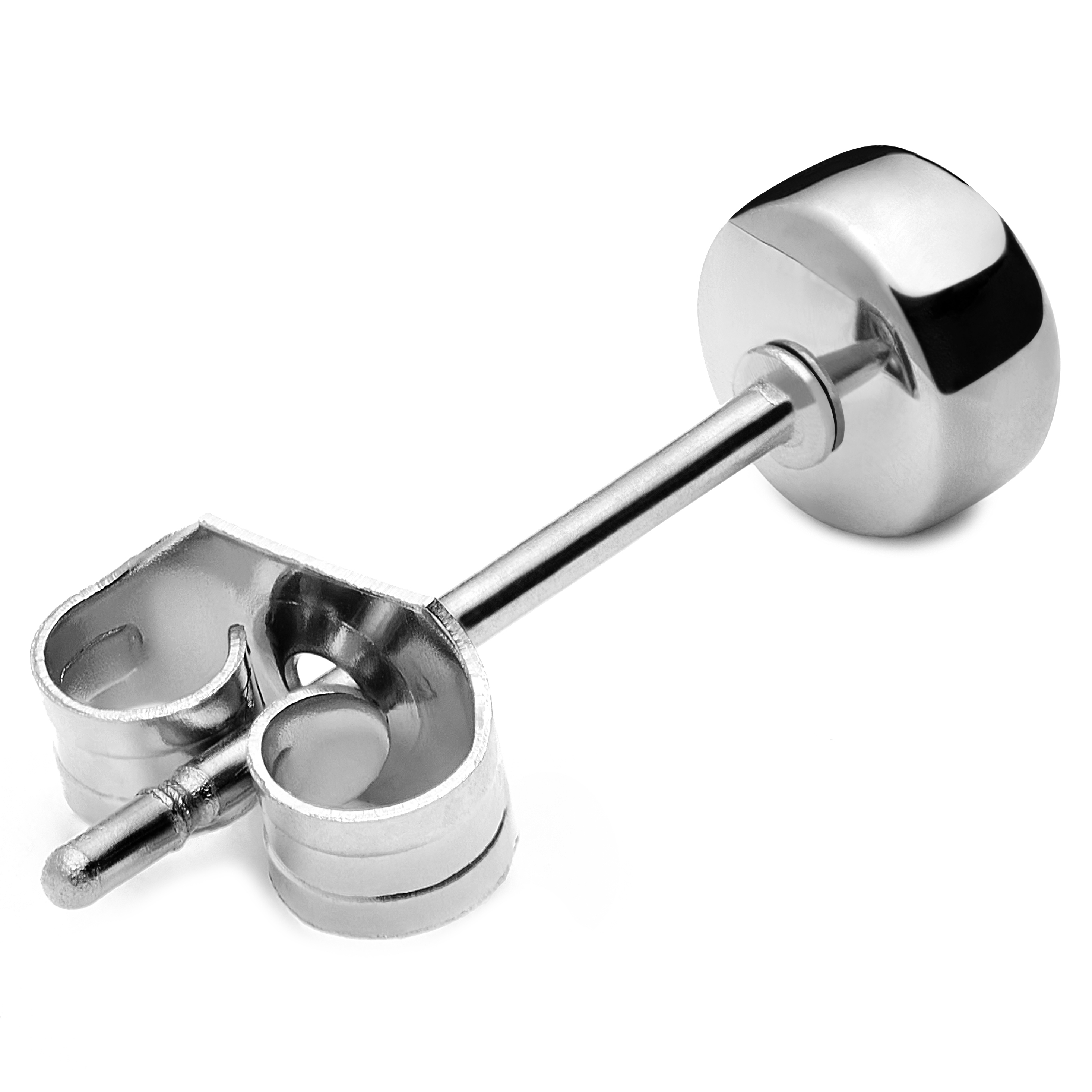 Knopf Ohrstecker Silberfarben Stahl 4mm  - 2