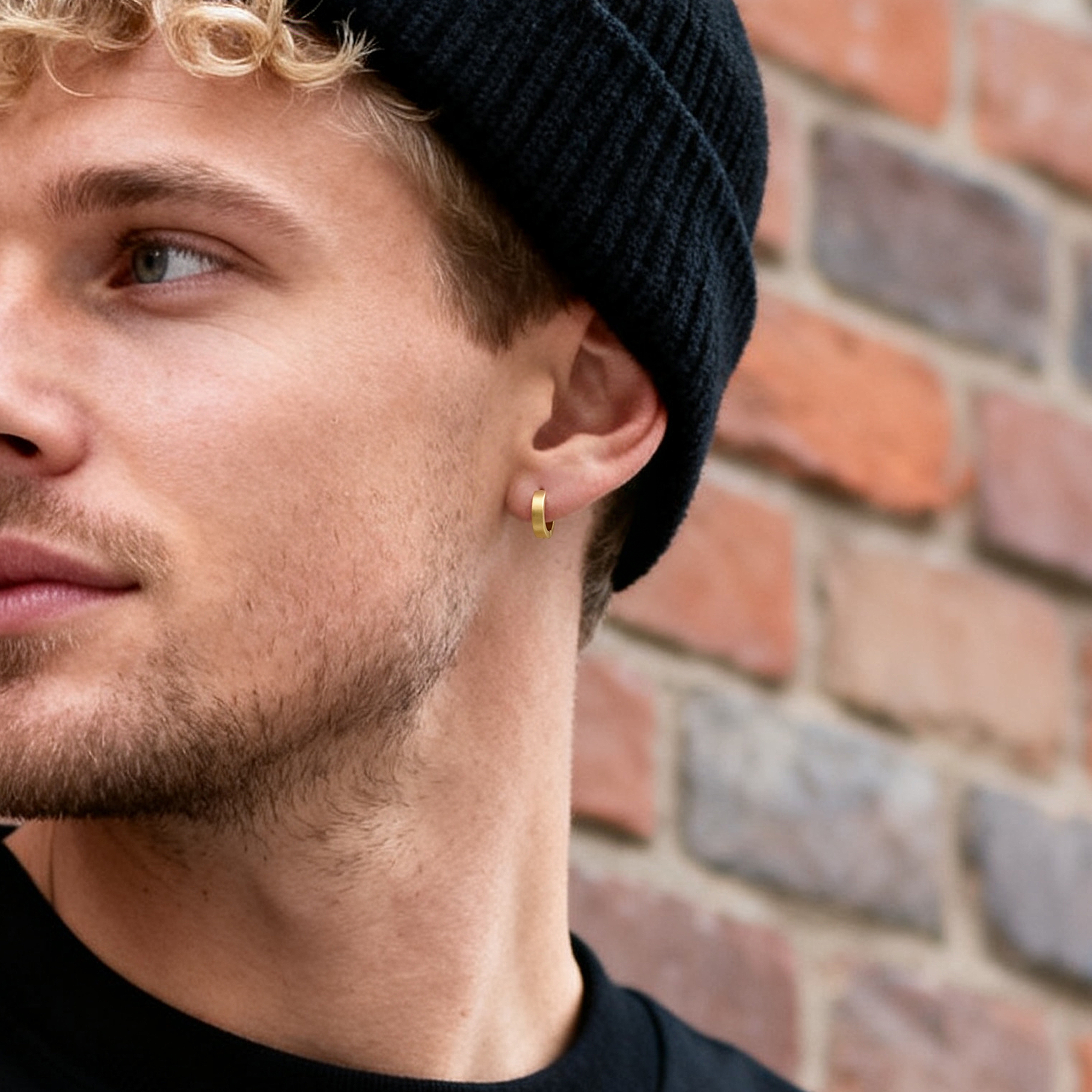 Χρυσαφί Ατσάλινο Σκουλαρίκι Κρίκος Flat Hoop  - 4