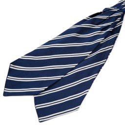 Silver-Tone Twin Stripe Navy Silk Cravat