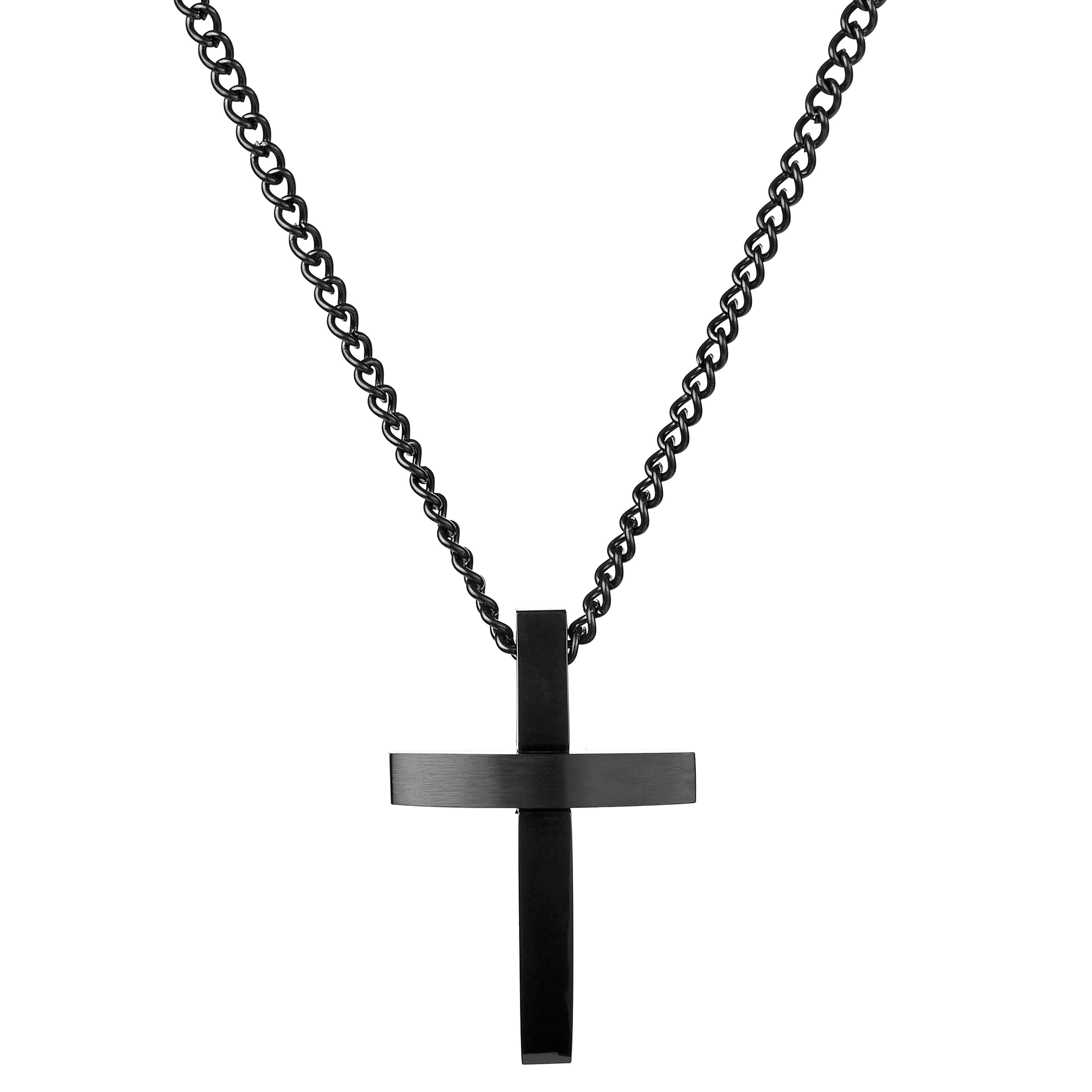 Černý náhrdelník se zaobleným křížkem