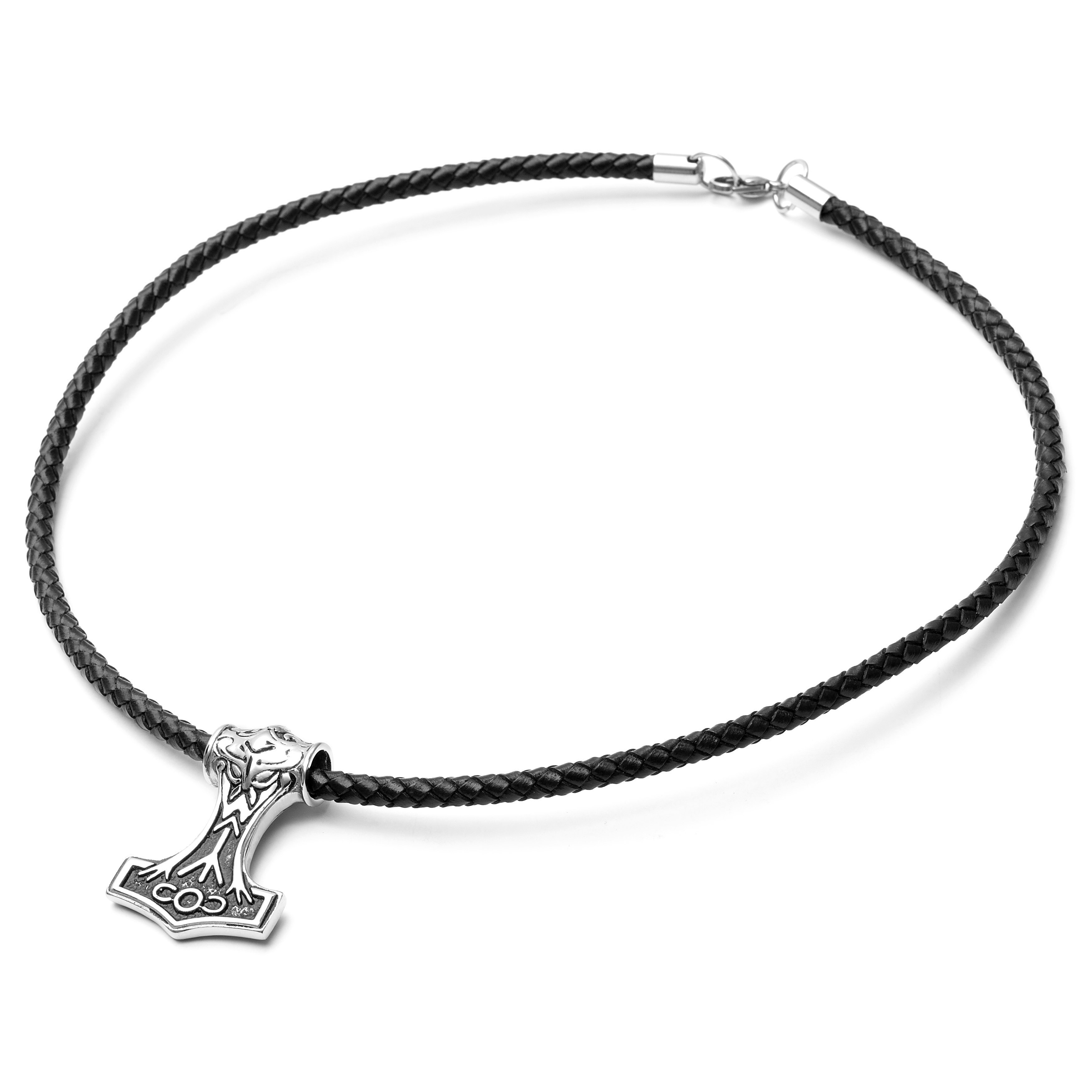 Double Sided Viking Black Leather Necklace - 6