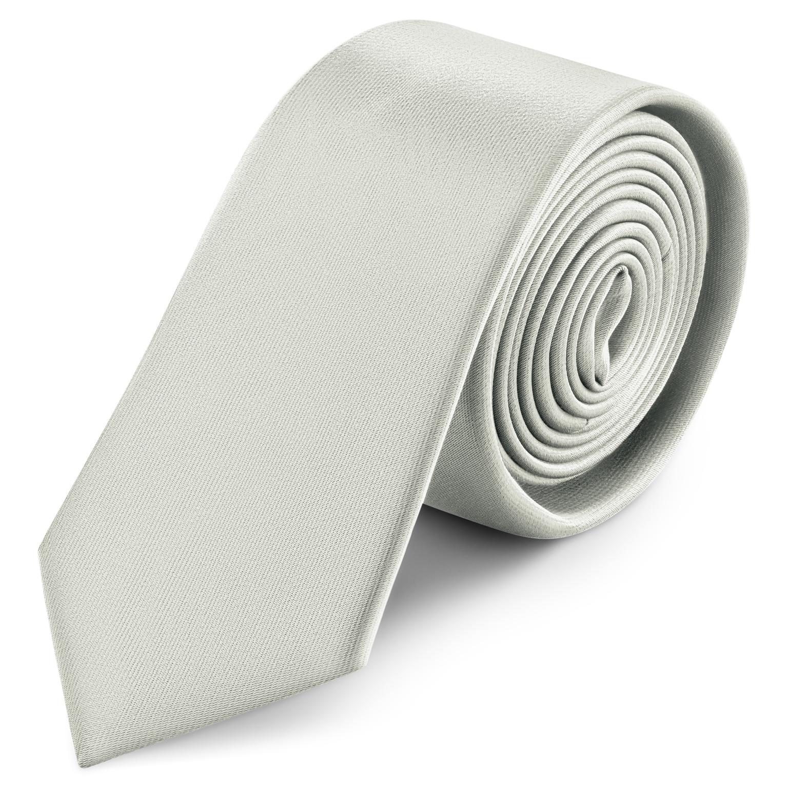 Cravate étroite en satin gris clair 6 cm Cravate étroite en satin gris clair 6 cm