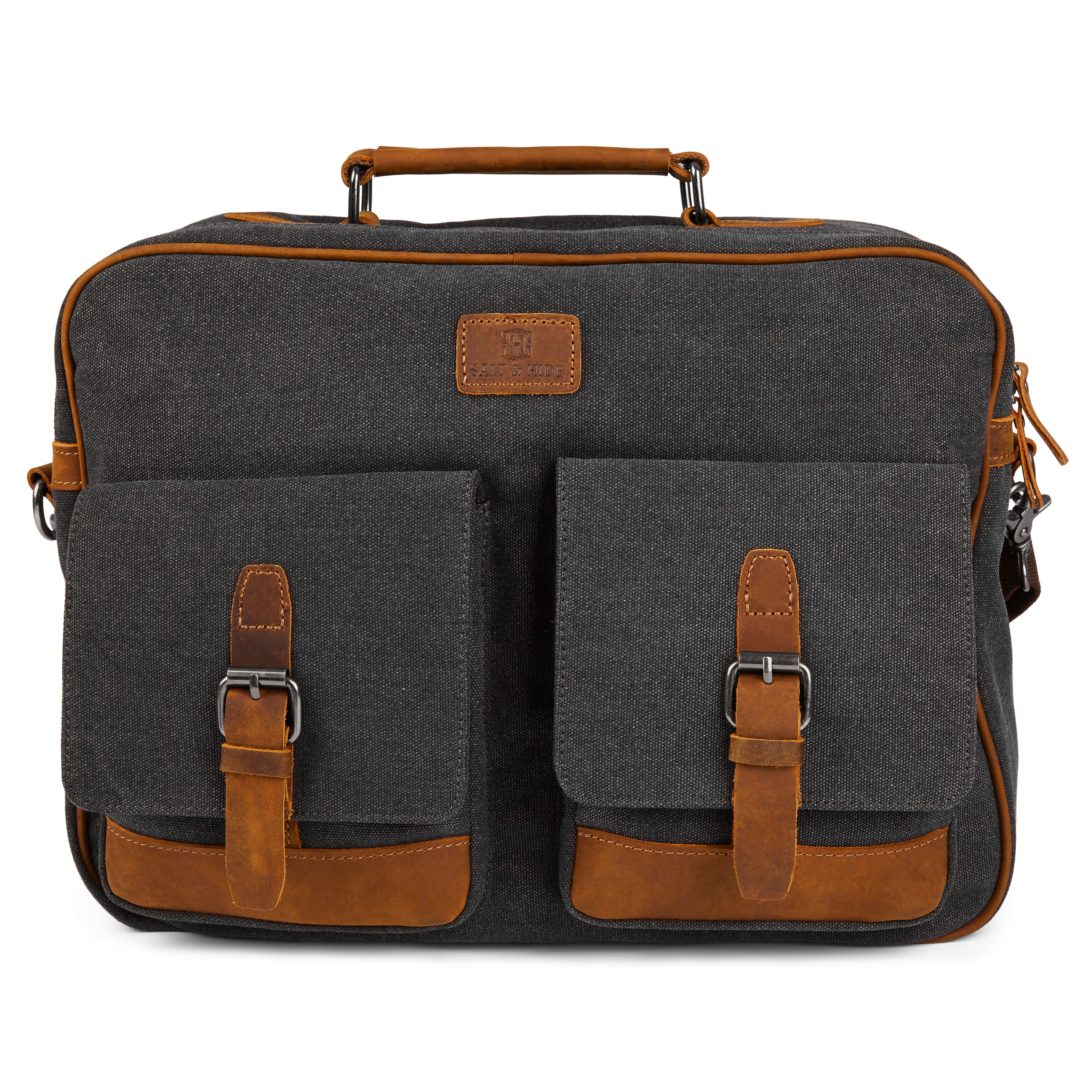 Tarpa | Graphite Canvas & Tan Leather Messenger Bag - 4