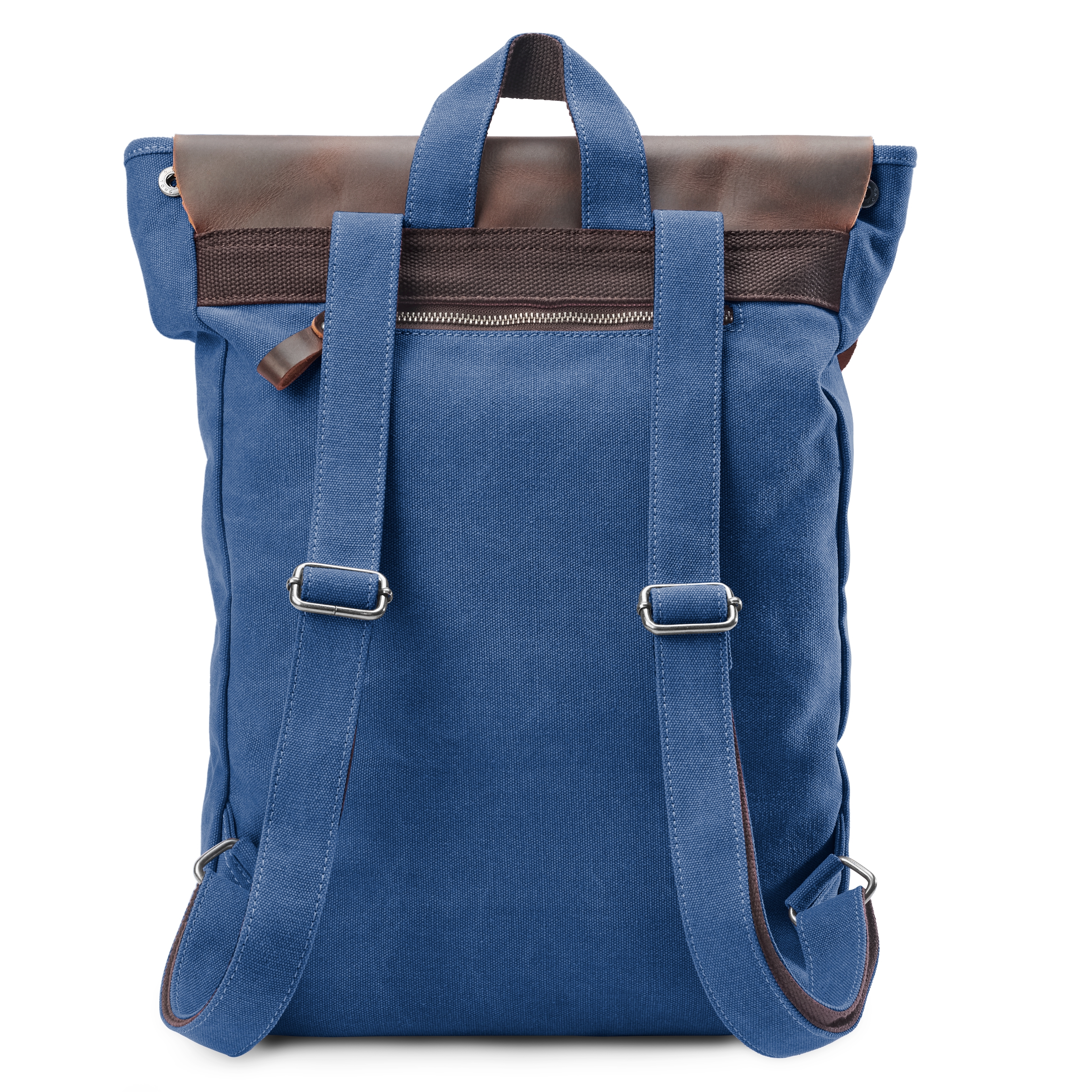 Marineblauer Rucksack aus Leder und Canvas im Vintage-Stil - 5