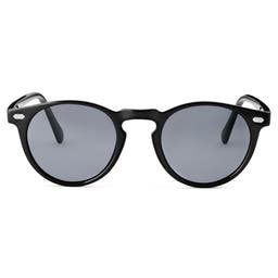 Black Retro Round Polarised Sunglasses