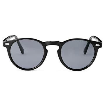 Black & Gunmetal Retro Round Polarised Sunglasses