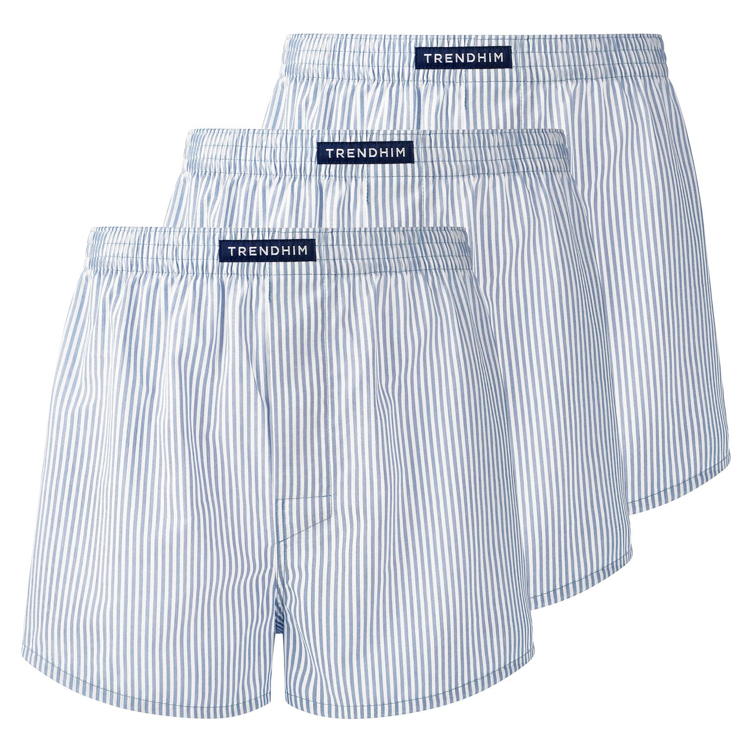 TrueFeel | Boxers Largos Premium às Riscas Azul e Branco em Algodão - Lote de 3 TrueFeel | Boxers Largos Premium às Riscas Azul e Branco em Algodão - Lote de 3