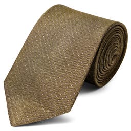Cravate en soie beige à pois blancs - 8 cm