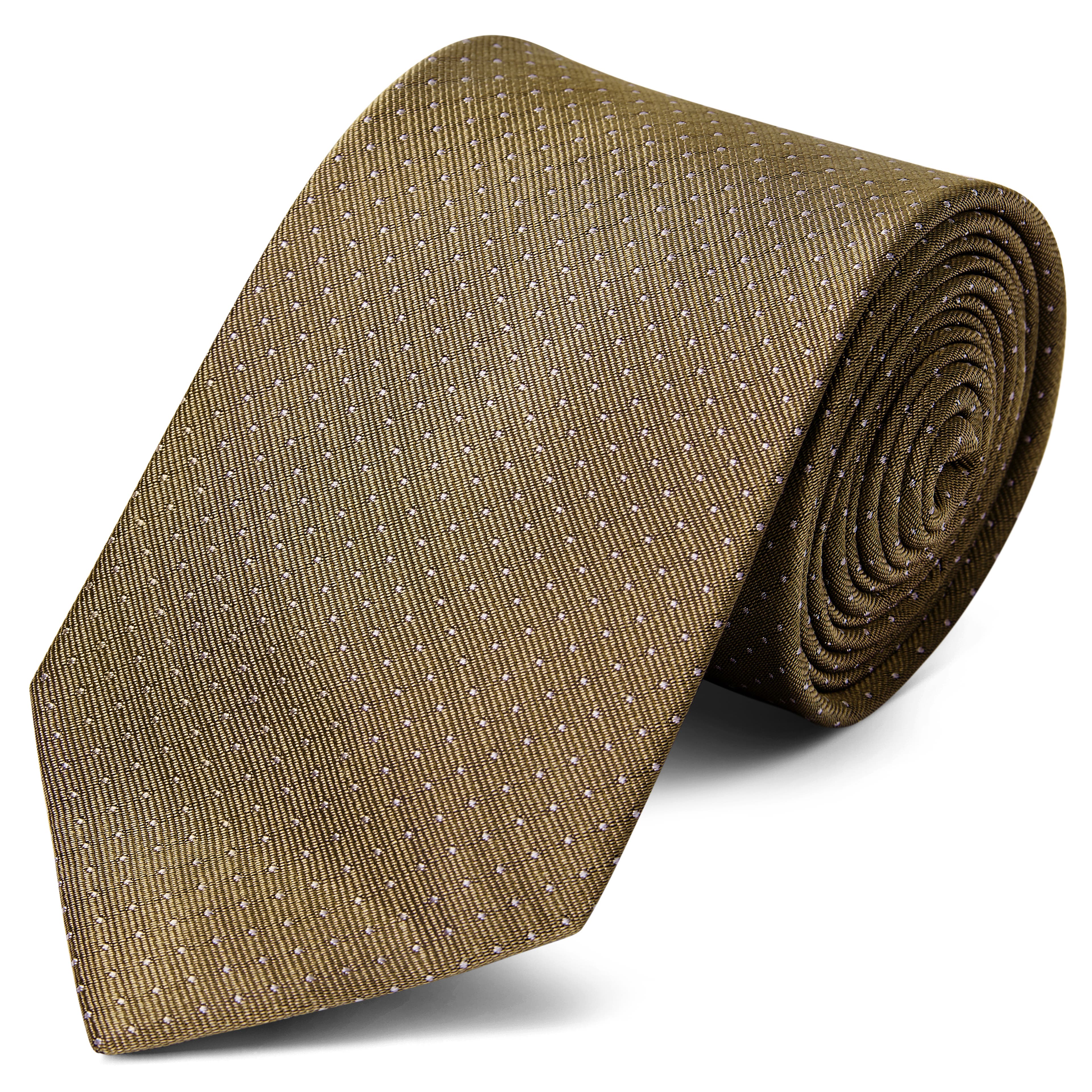 Hodvábna 8 cm béžová kravata s bielymi bodkami