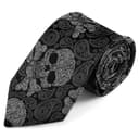 Czarno-szary jedwabny krawat z czaszkami we wzór paisley | 8 cm Czarno-szary jedwabny krawat z czaszkami we wzór paisley | 8 cm