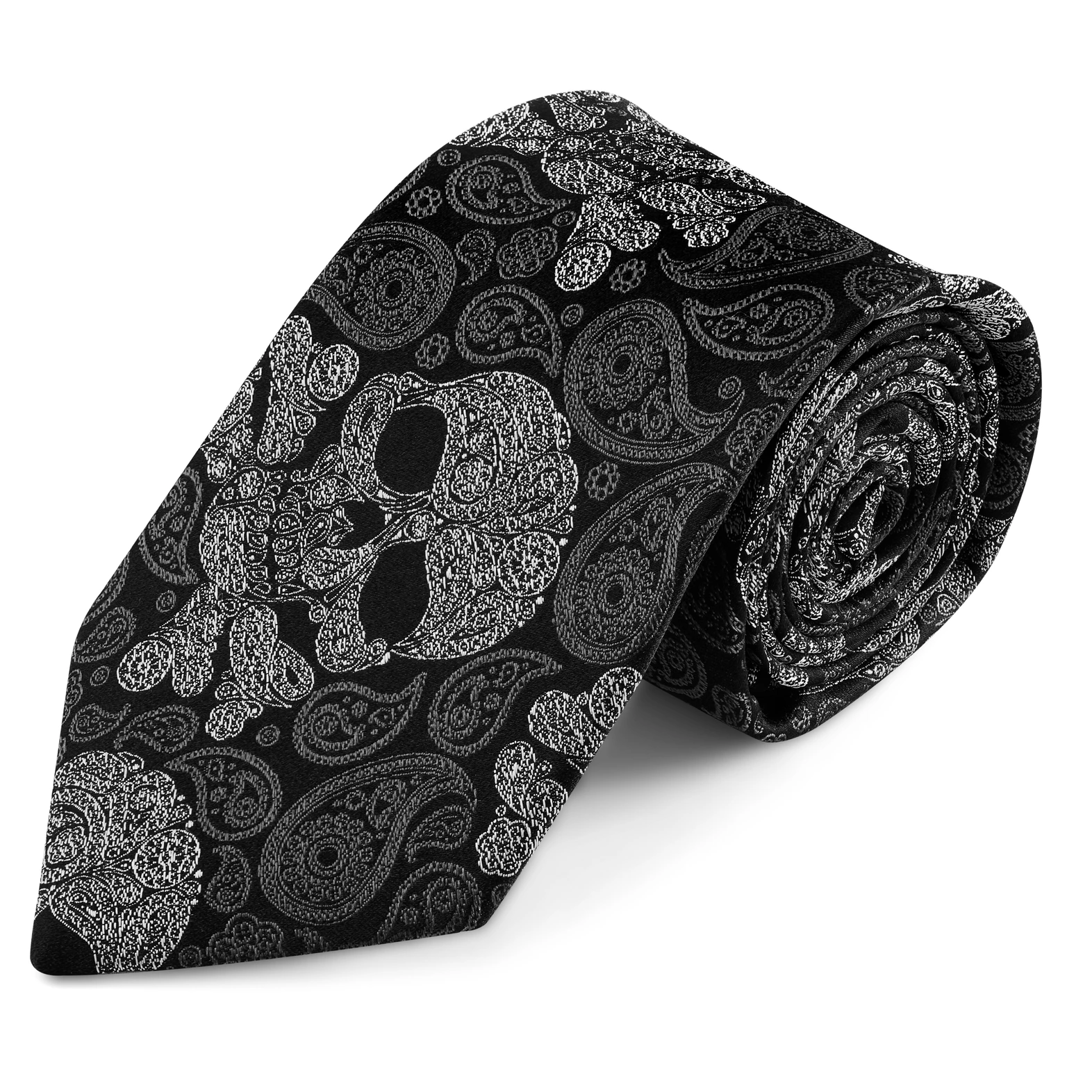 Cravate en soie à motif cachemire noir et gris | 8 cm Cravate en soie à motif cachemire noir et gris | 8 cm