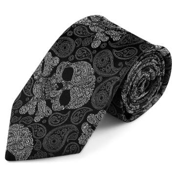 Black & Gray Skull Paisley Pattern Silk Necktie | 3 1/8" (8 cm) Black & Gray Skull Paisley Pattern Silk Necktie | 3 1/8" (8 cm)