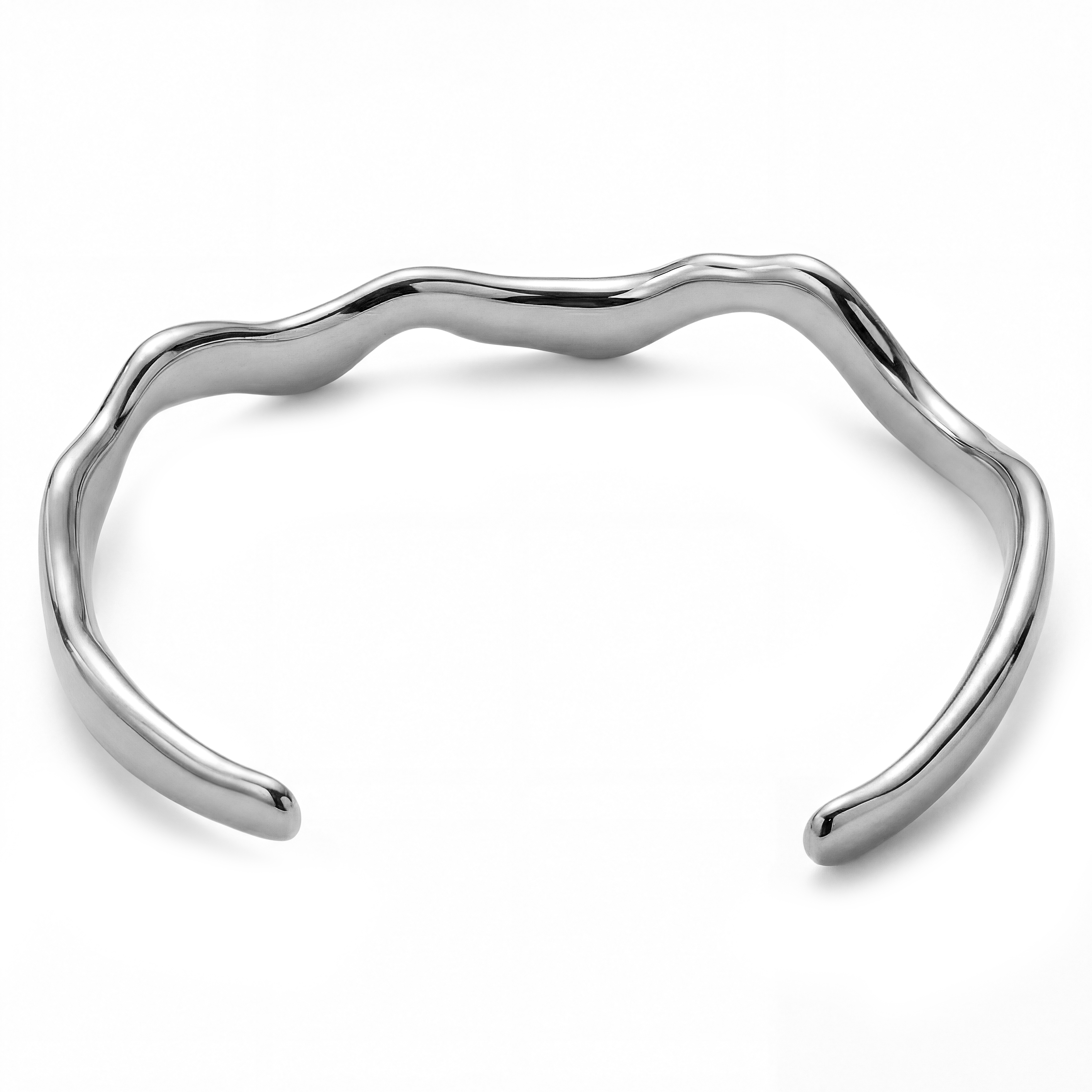 Magma | 7mm Silver‑Tone Stainless Steel Bold Wavy Cuff Bracelet - 2