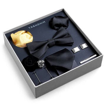 Suit Accessory Gift Box | Black, Yellow & Silver-Tone Set Suit Accessory Gift Box | Black, Yellow & Silver-Tone Set