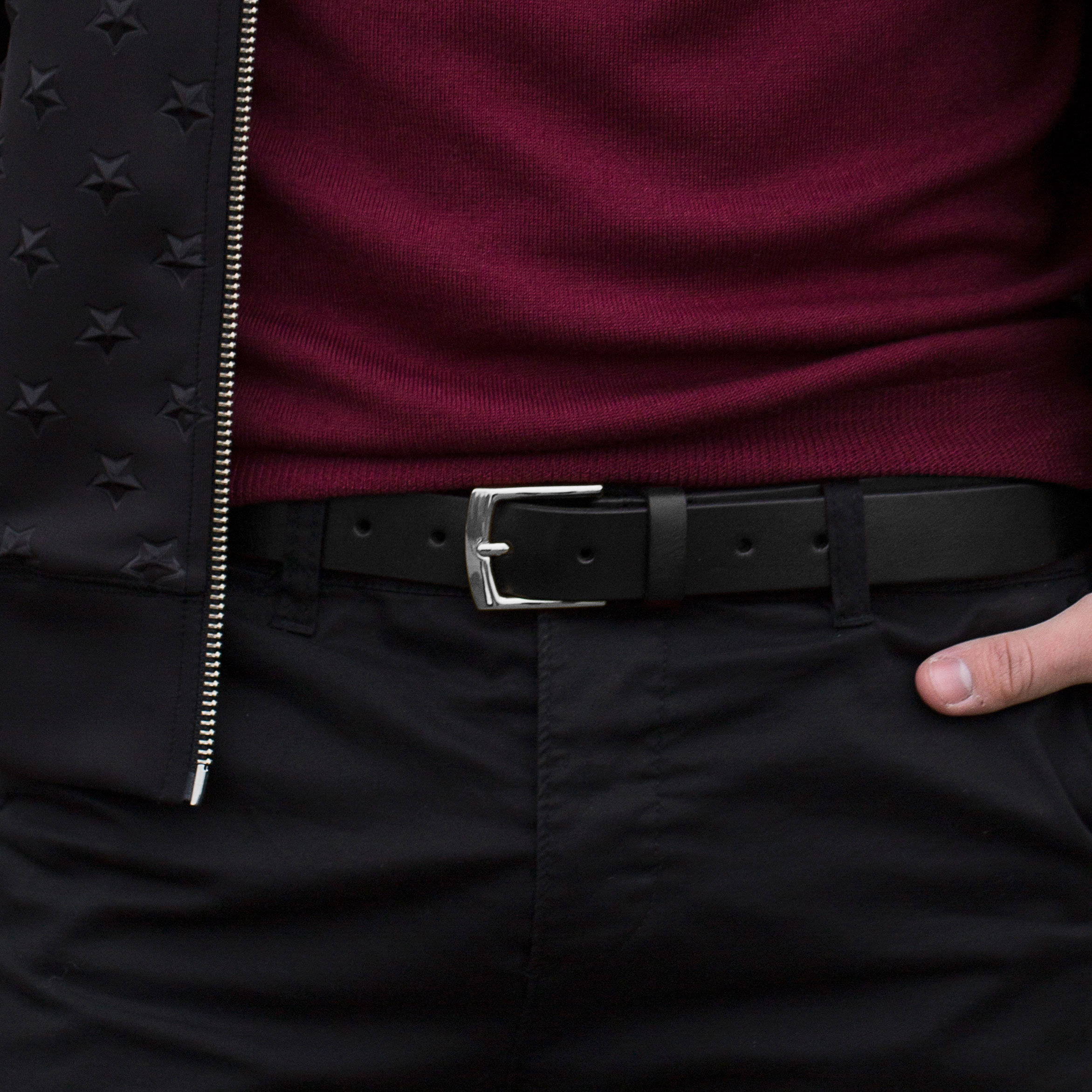 Svart og Sølvbelagt Klassisk Rawhide Skinnbelte - 4