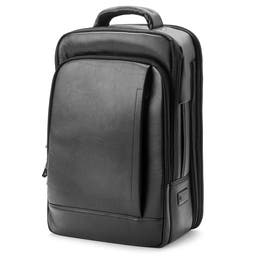 Black Leather Professional Laptop Backpack with Charging Port