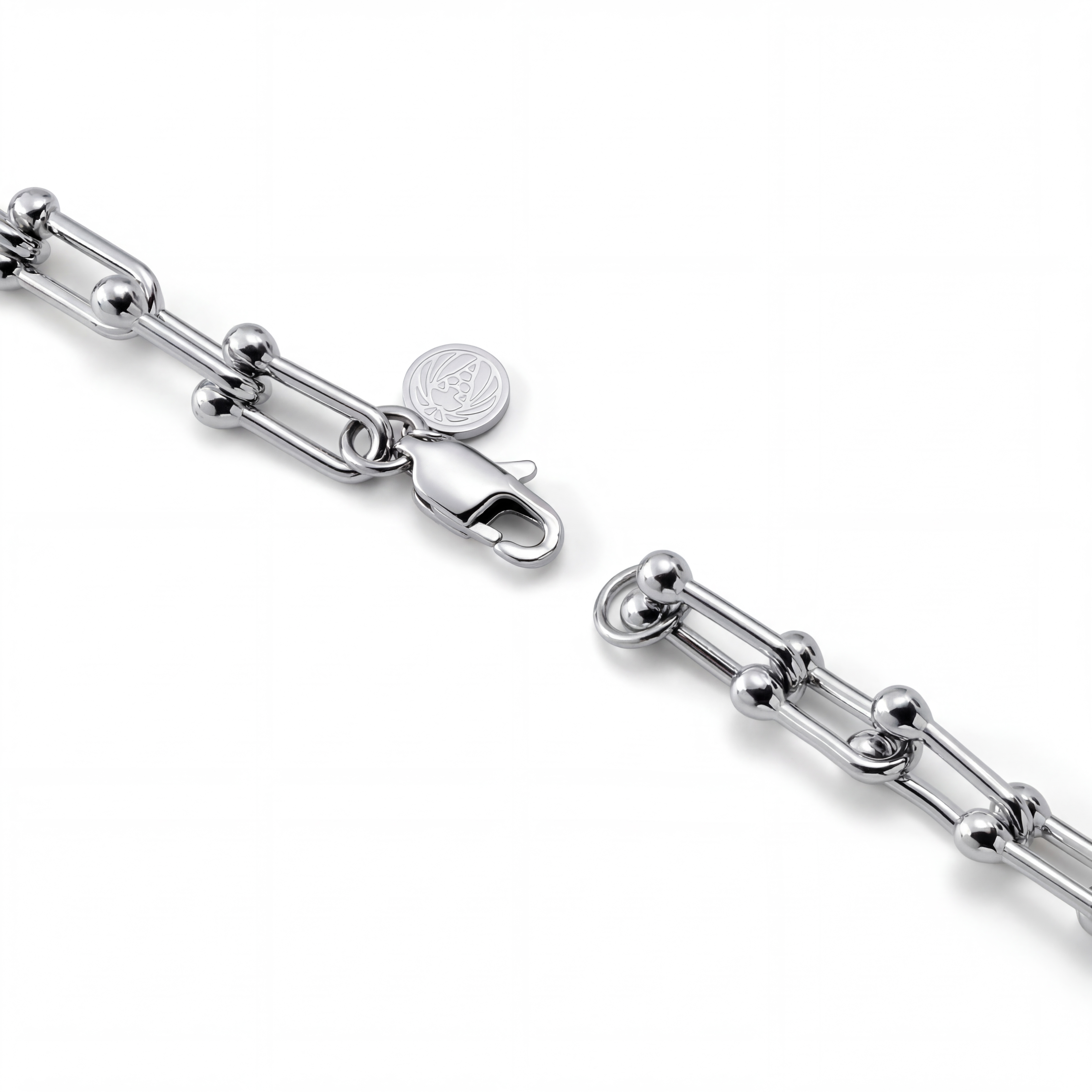 New Classics | Ezüst tónusú rozsdamentes acél gemkapocs gyöngy lánc nyaklánc 7 mm - 6