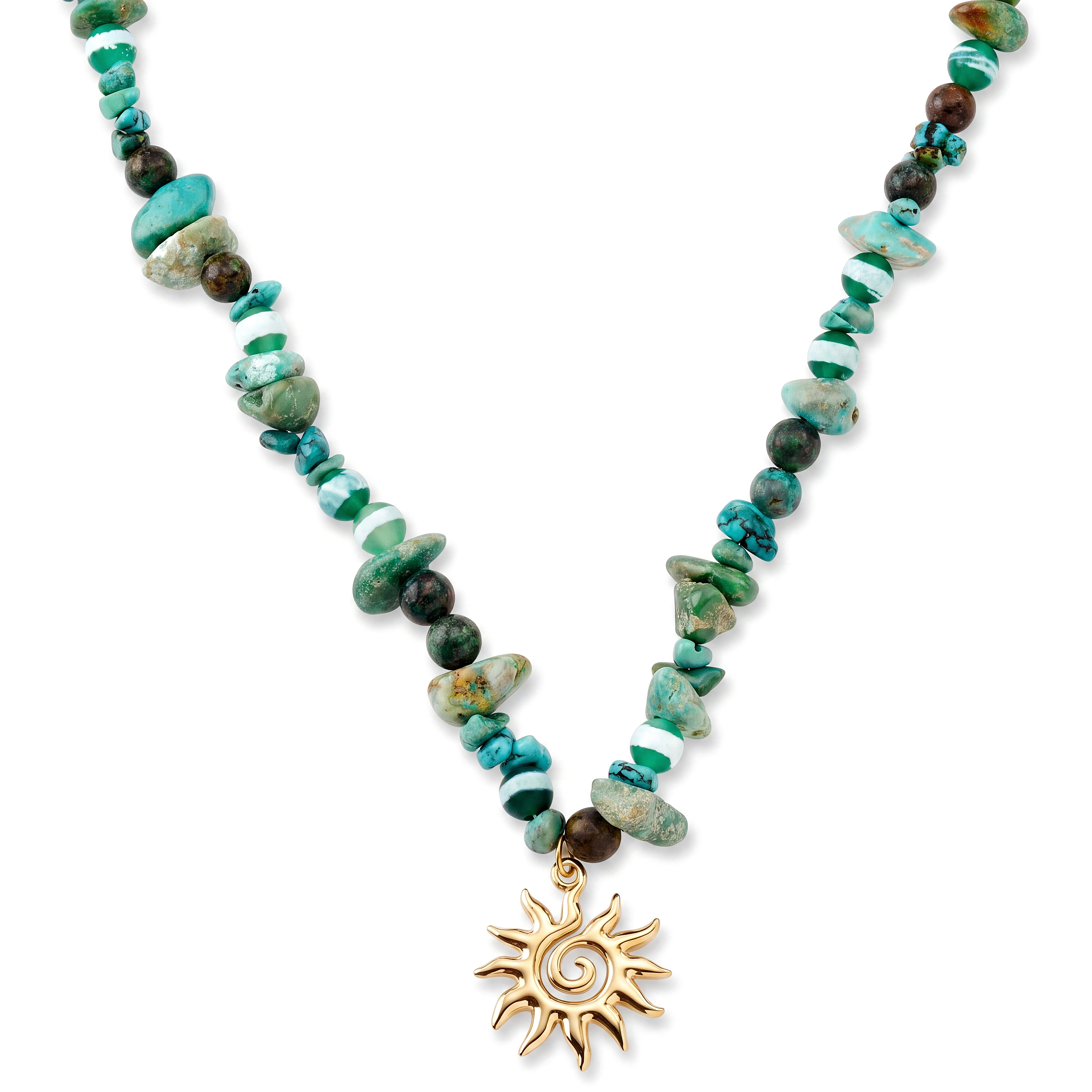 Mediterranean | Turquoise Beaded Sun Charm Necklace