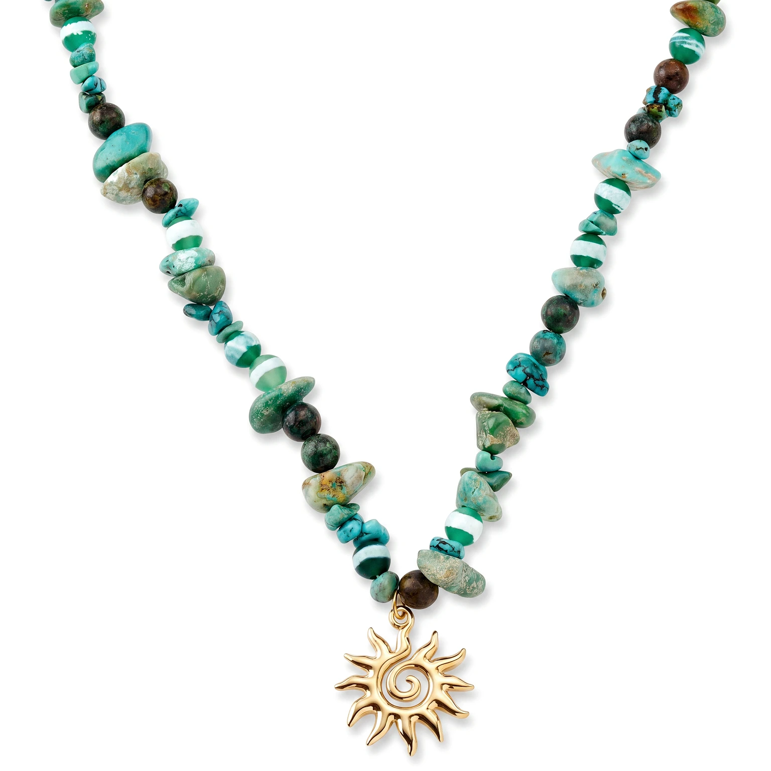 Mediterranean | Collier de perles en pierre naturelle turquoise avec pendentif soleil Mediterranean | Collier de perles en pierre naturelle turquoise avec pendentif soleil