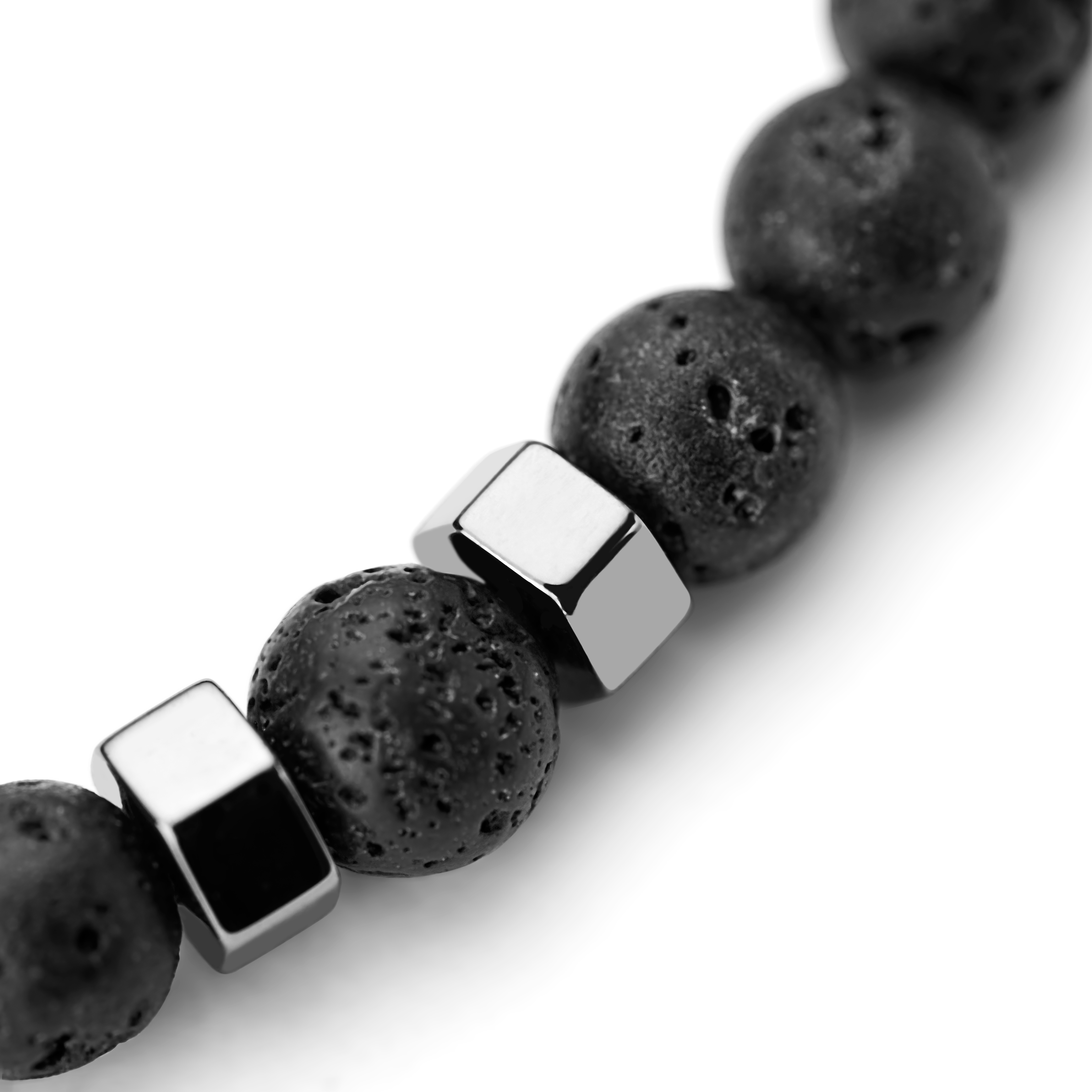 Black Onyx, Lava Rock & Hematite Bead Bracelet Set - 6