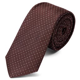 Brązowy krawat jedwabny w kropki 6 cm