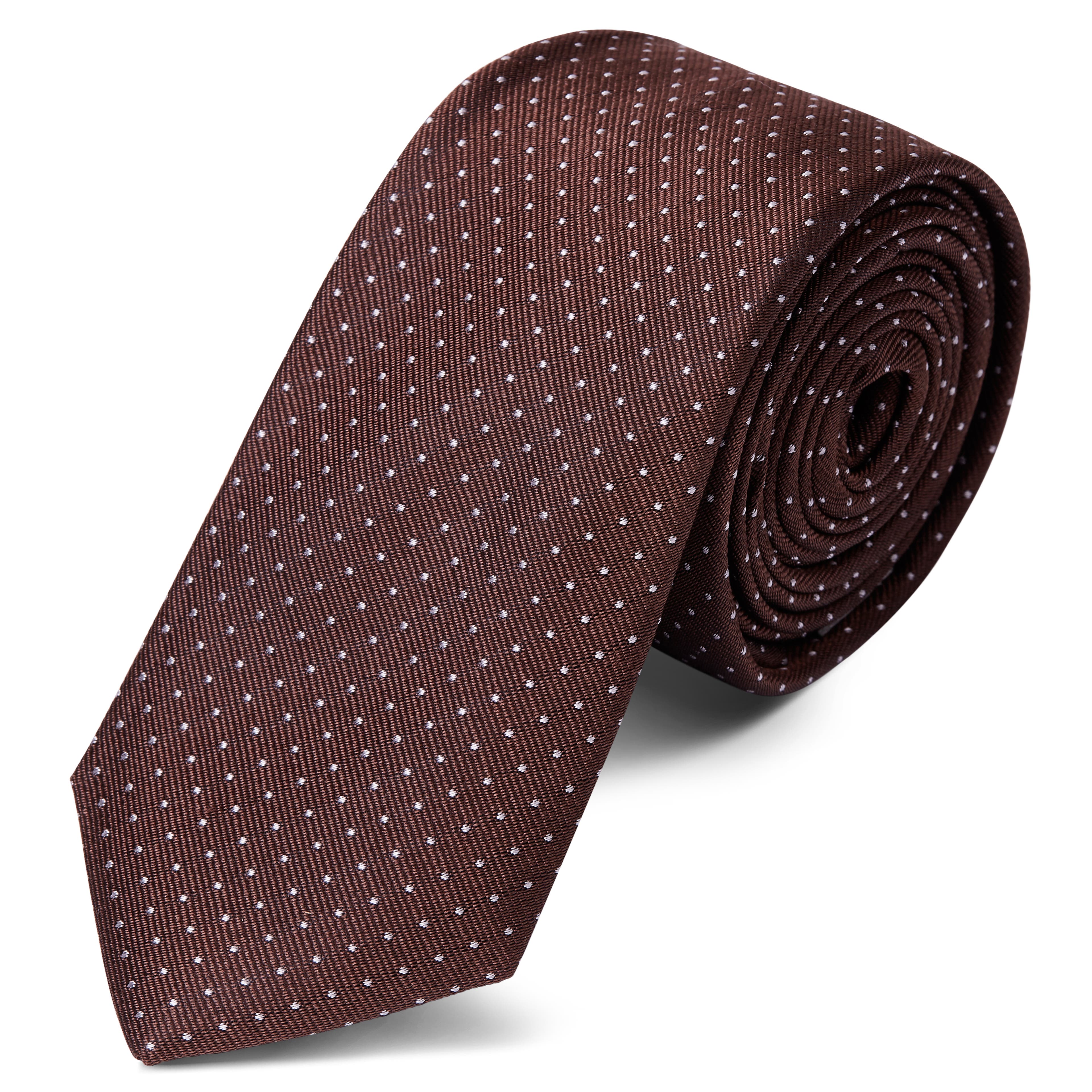 Hodvábna 6 cm hnedá kravata s bielymi bodkami