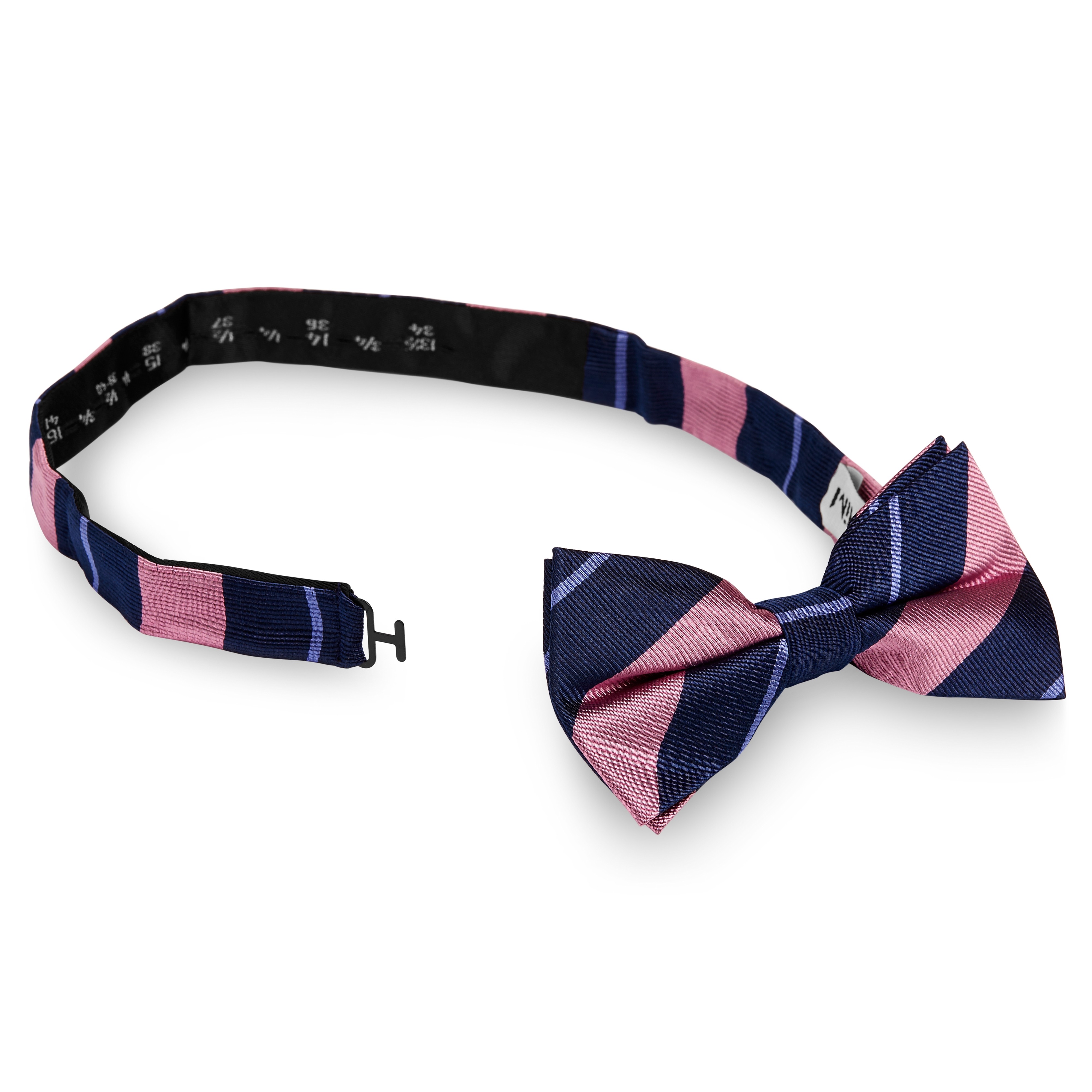 Pink & Pastel Blue Stripe Navy Silk Pre-Tied Bow Tie - 2