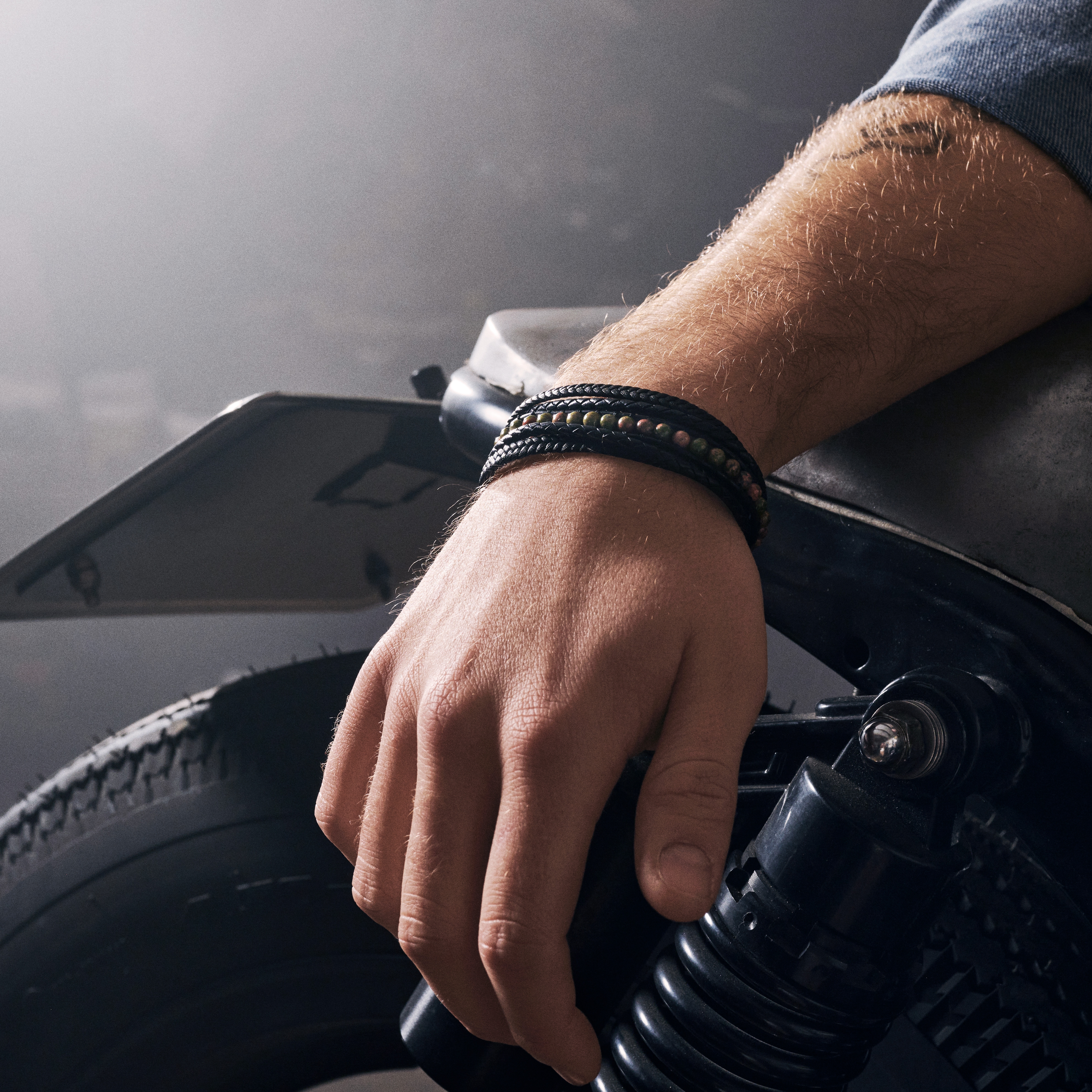 Naxos turkiz imperial jaspis usnjena zapestnica - 2