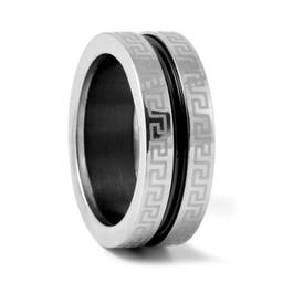 9 mm Silver-Tone & Black Stainless Steel Meander Ring