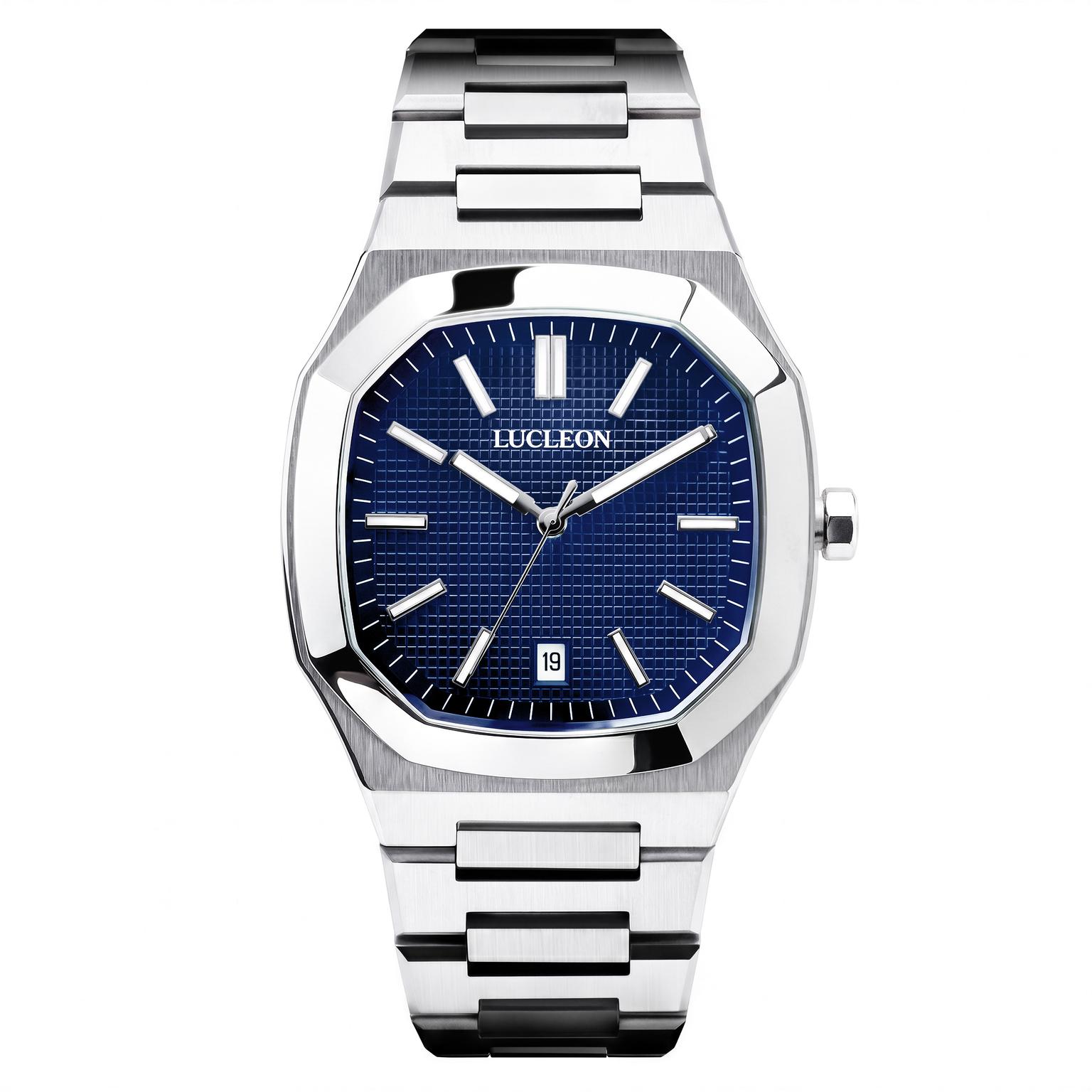 Vector | Silver-tone Stainless Steel Octagonal Watch with Navy Dial Vector | Silver-tone Stainless Steel Octagonal Watch with Navy Dial