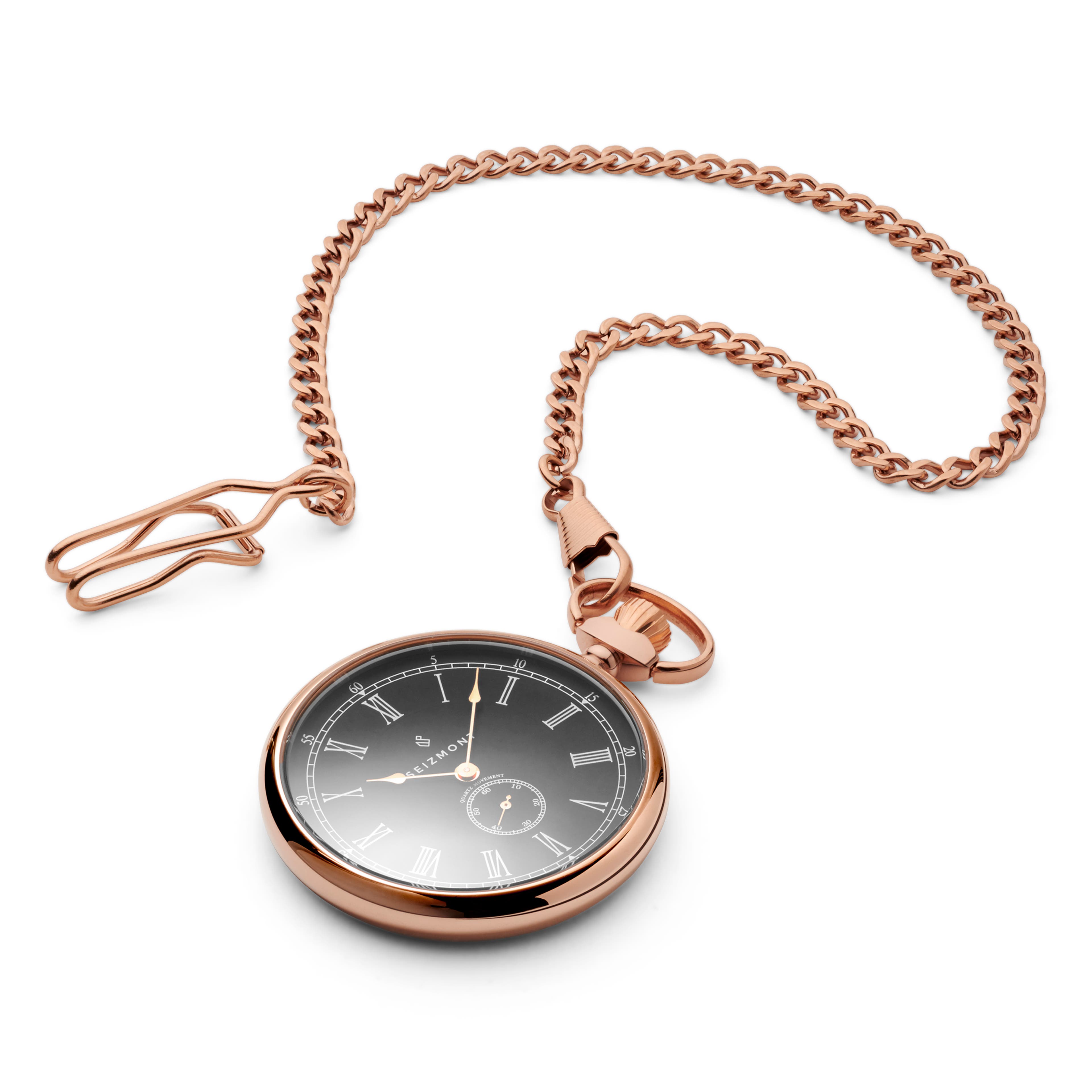 Time Keeper | Rose Gold-Tone Stainless Steel Pocket Watch With Black Dial