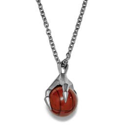 Silver-Tone Stainless Steel Claw & Red Jasper Stone Cable Chain Necklace