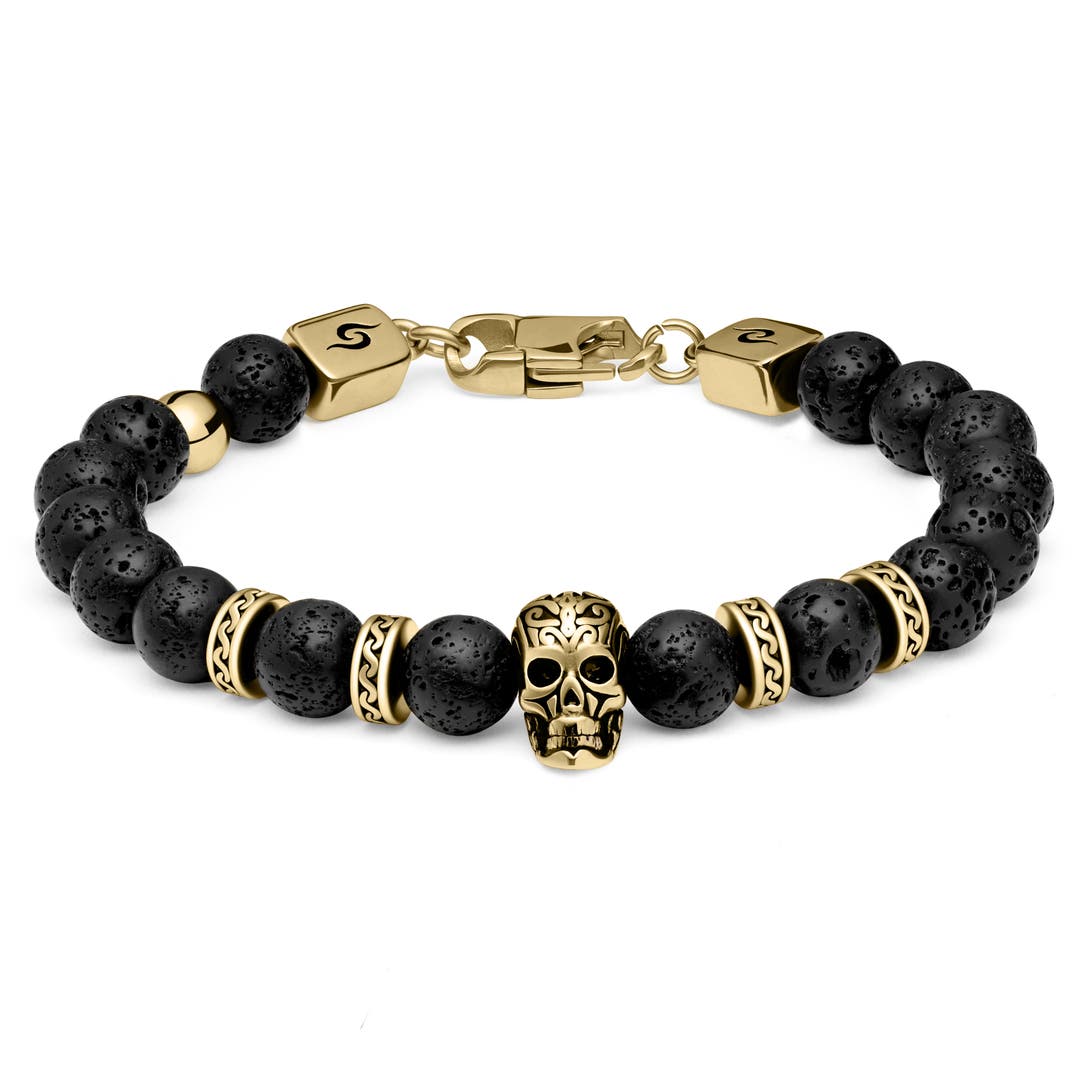 Rico | Gold-Tone Lava Rock & Tiger's Eye Skull Bracelet Set | In stock ...