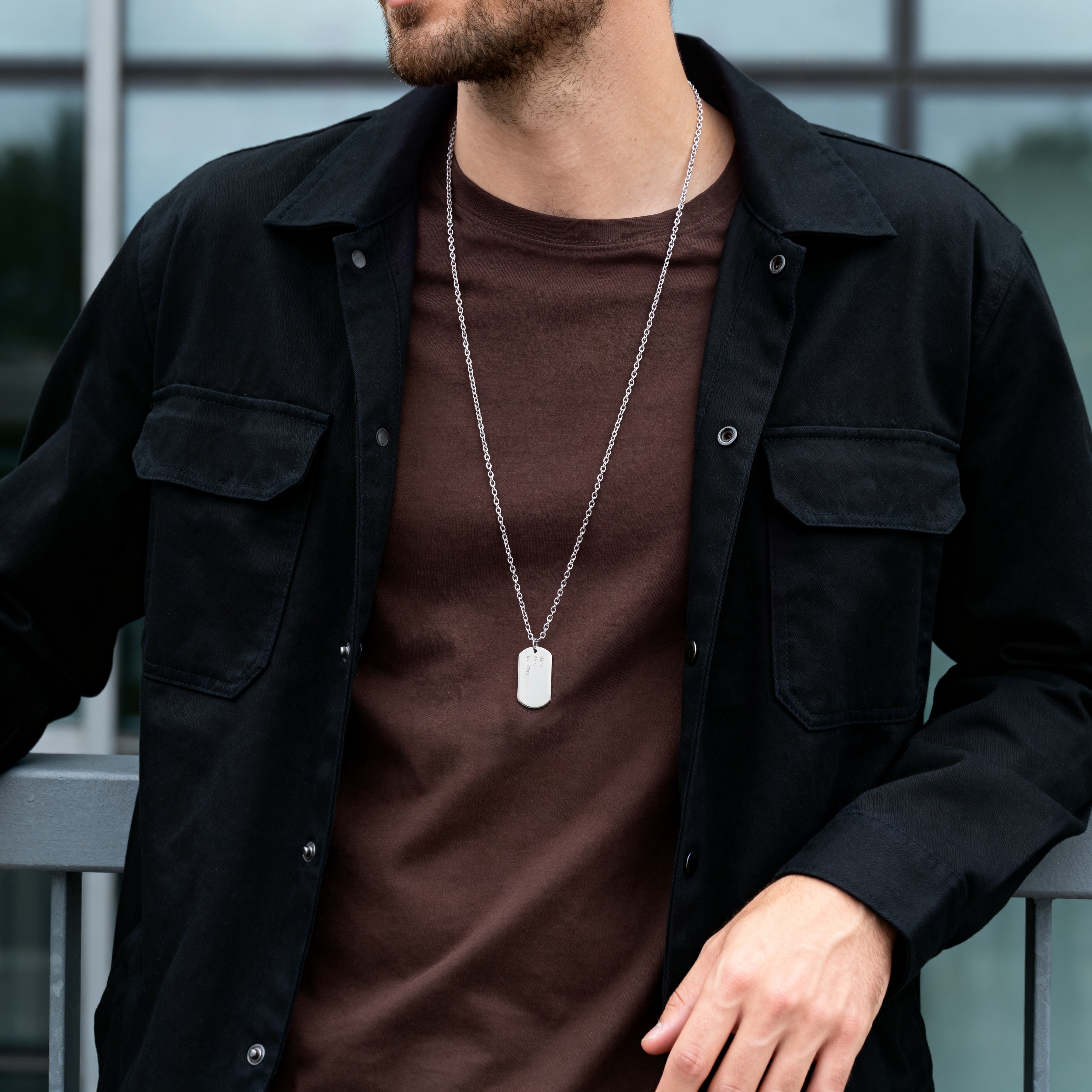 Silver-Tone Stainless Steel Dog Tag Cable Chain Necklace - 4