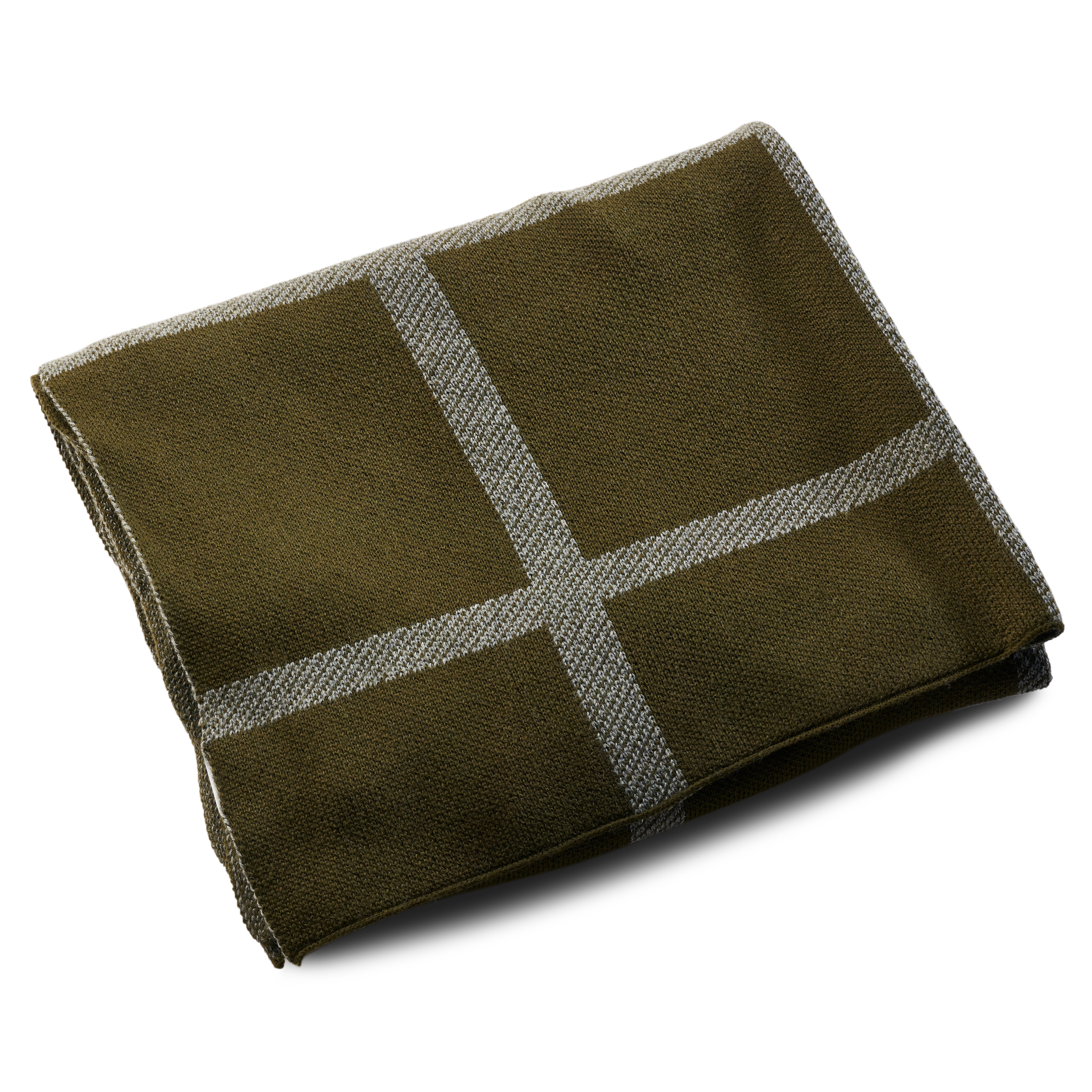Armee-Grün und Grauer Schal aus recycelter Baumwolle mit Karomuster - 6