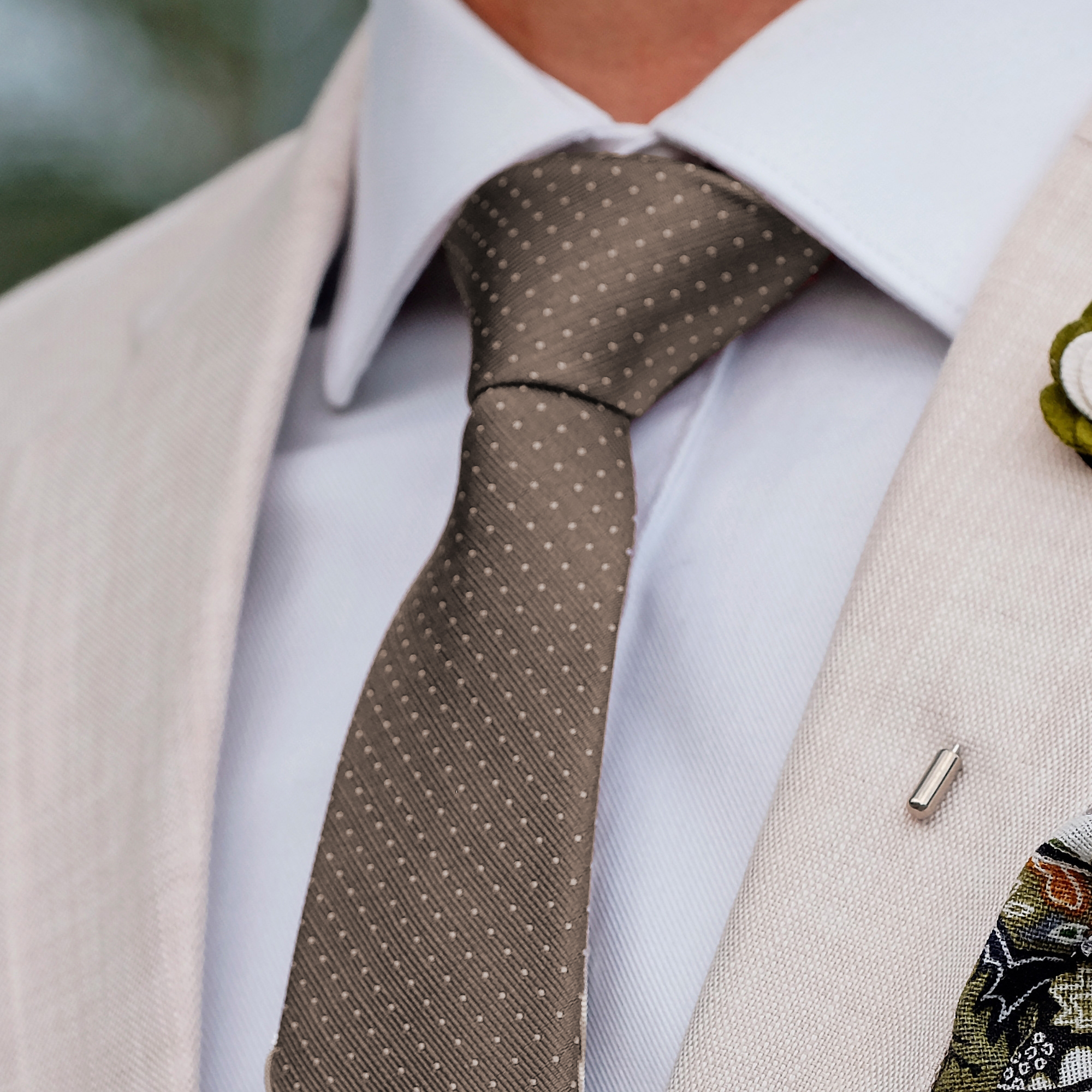 Beige Polka Dot Silk Tie - 3