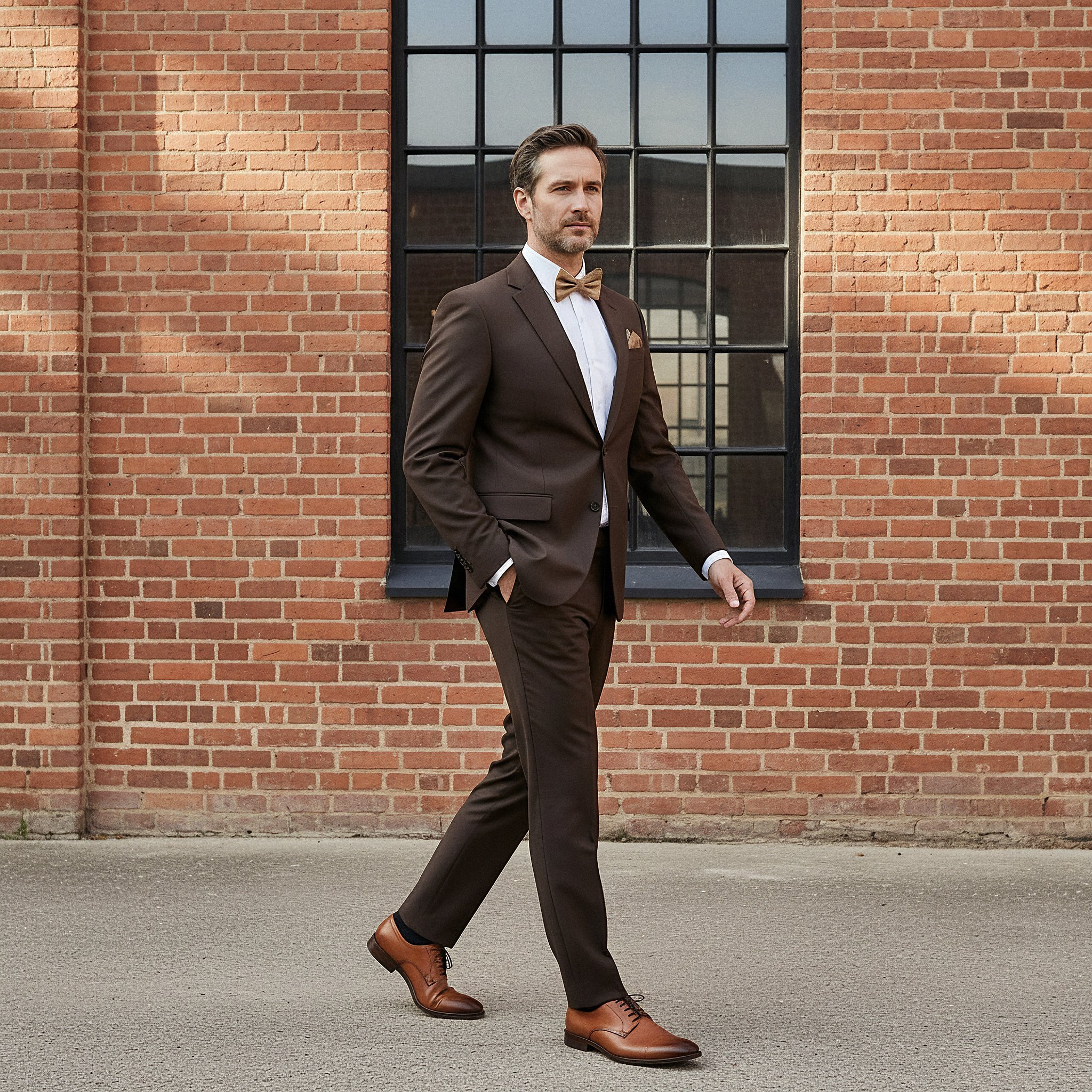 Tan Pre-Tied Satin Bow Tie - 5