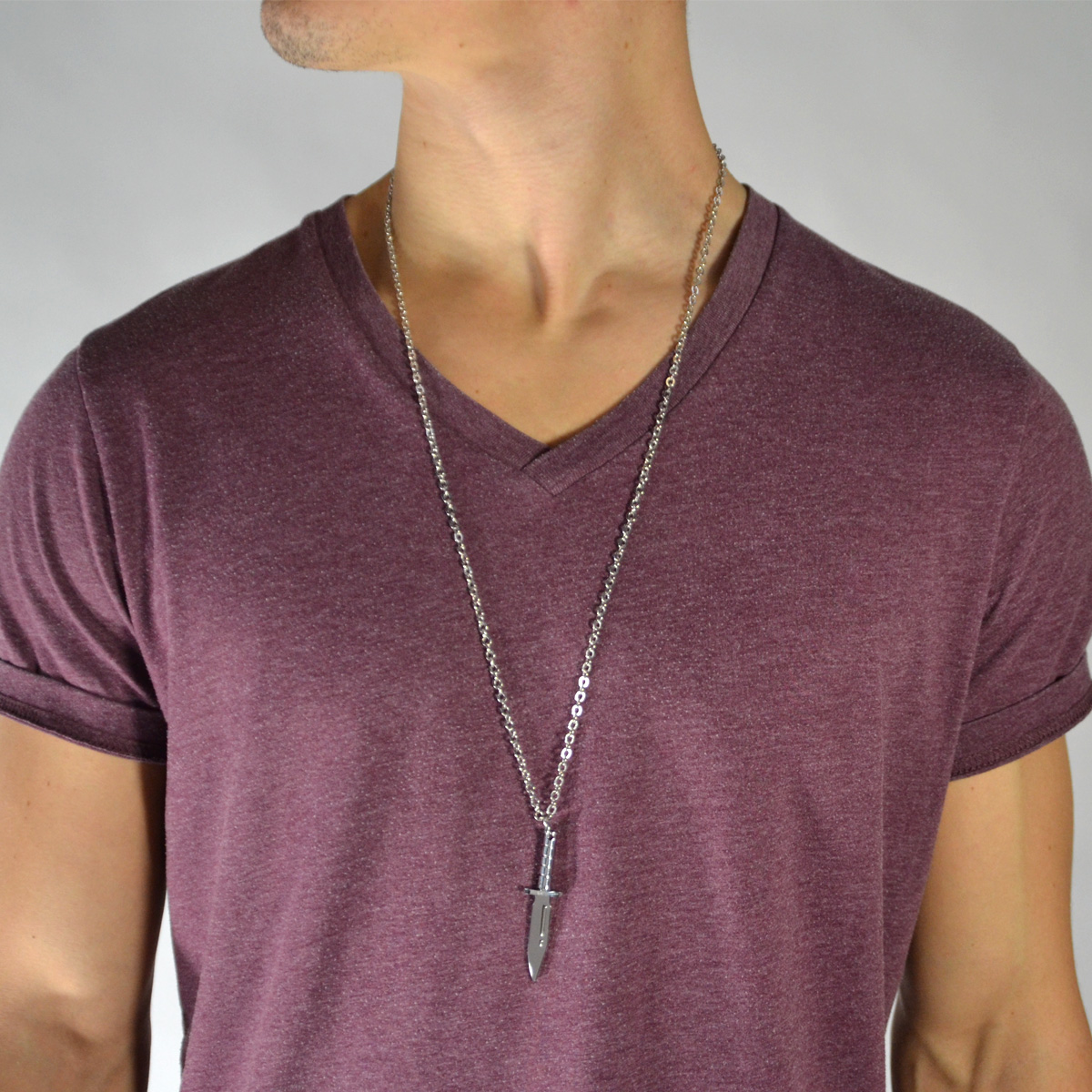 Collar de acero inoxidable con cuchillo plateado  - 3