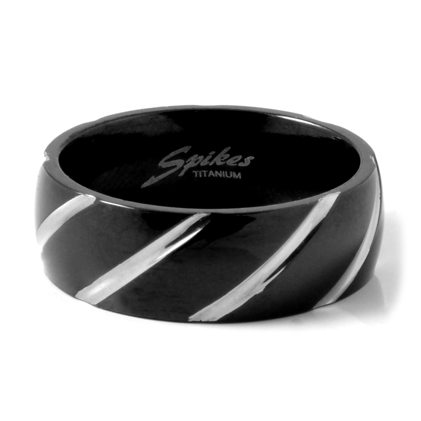 Black Titanium Ring With Silver Streaks  - 2