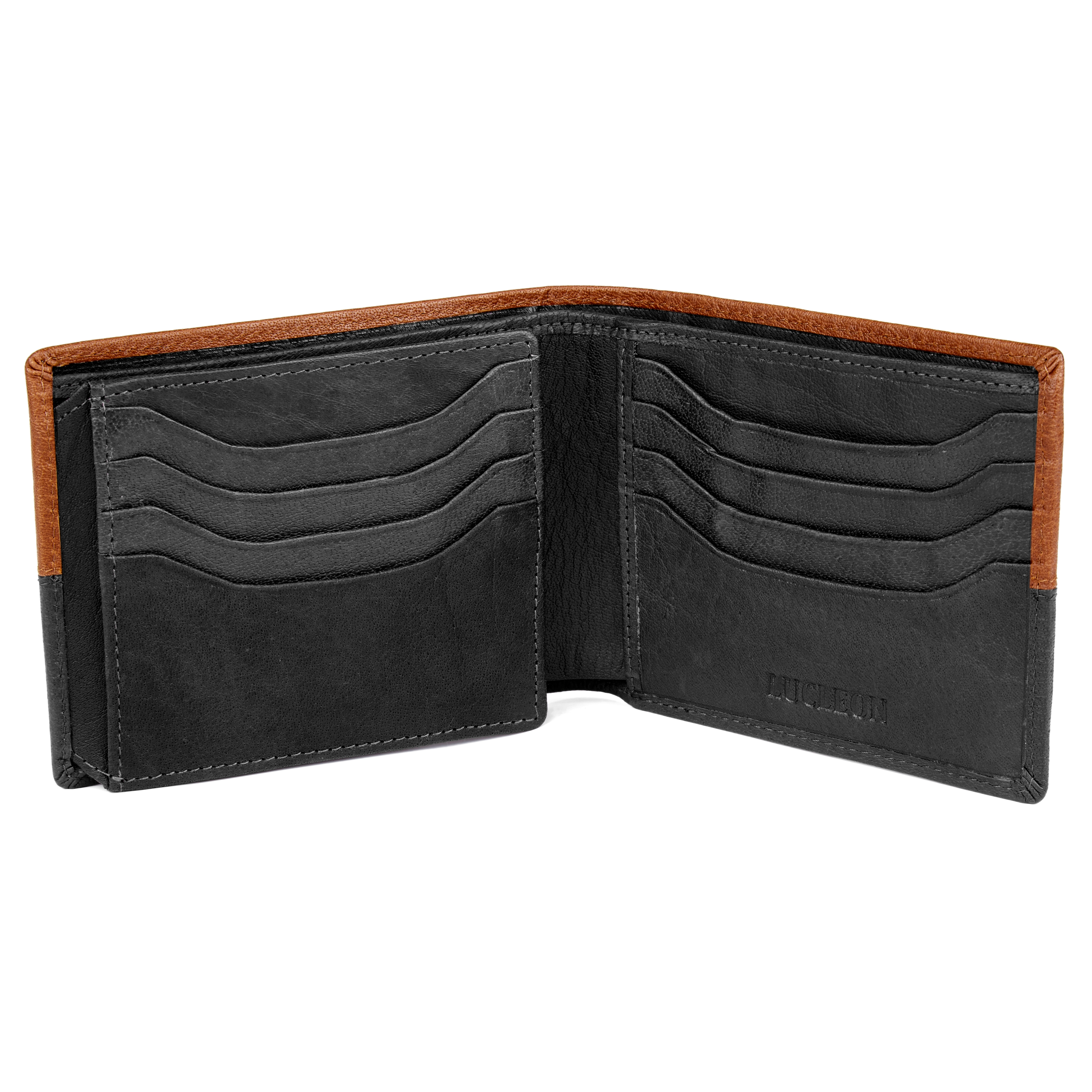 Cartera de cuero negro y canela con costuras Oxford - 2