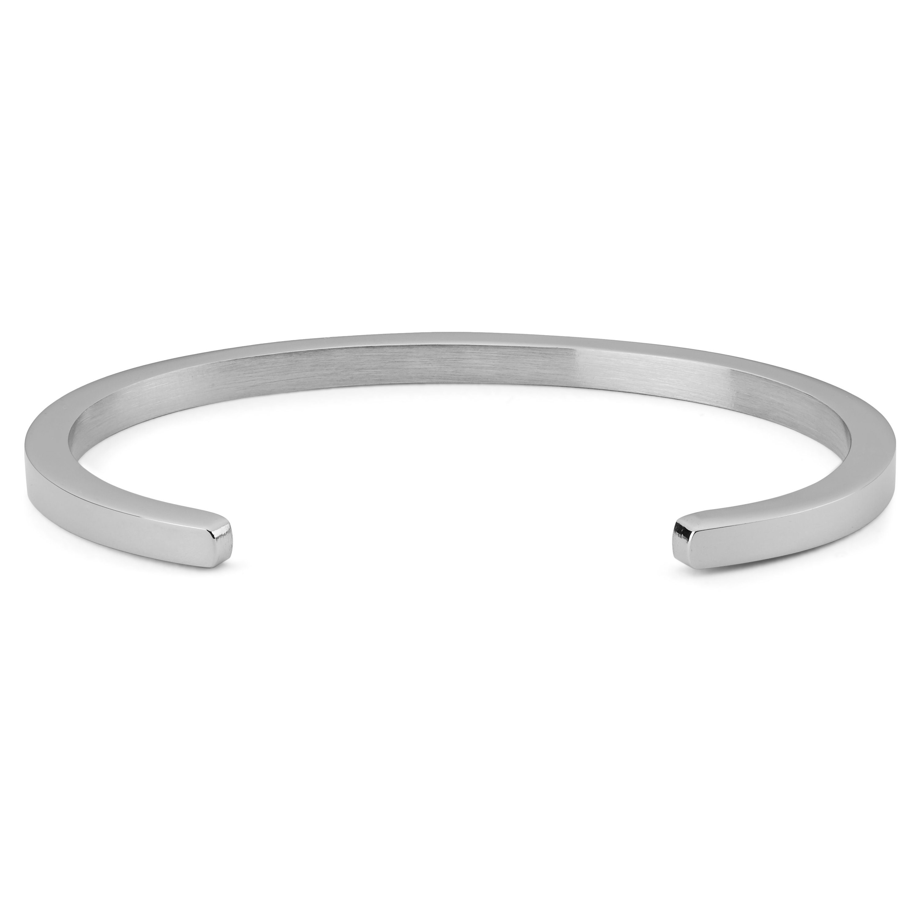 Bracciale Rigido Minimalista Aperto A Strati – Argento, Geometrico Rotondo, Impilabile Uomo/Donna, Taglia L