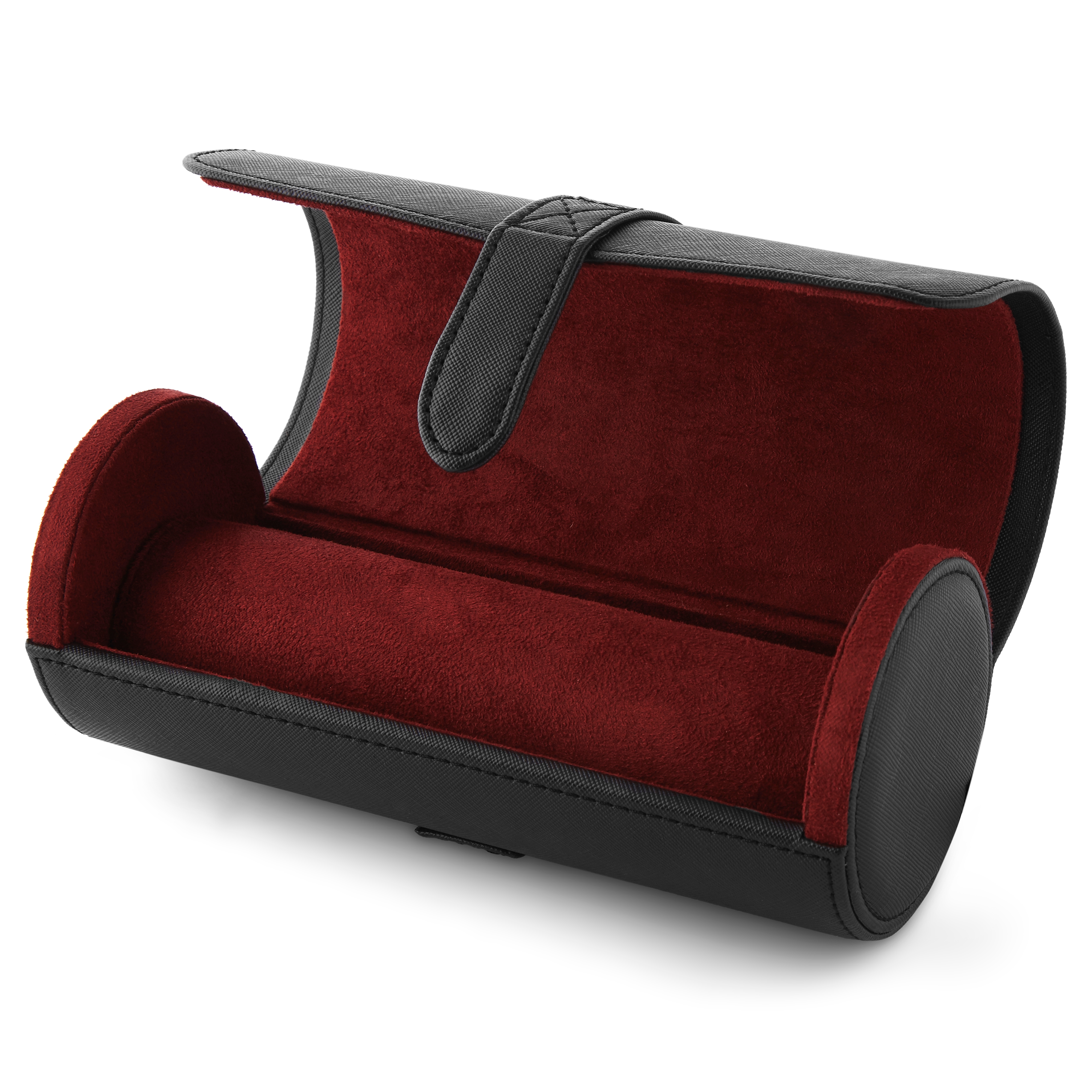 Zwart Kunstleren Horlogereistasje met Rood Fluweel - 3 horloges - 2