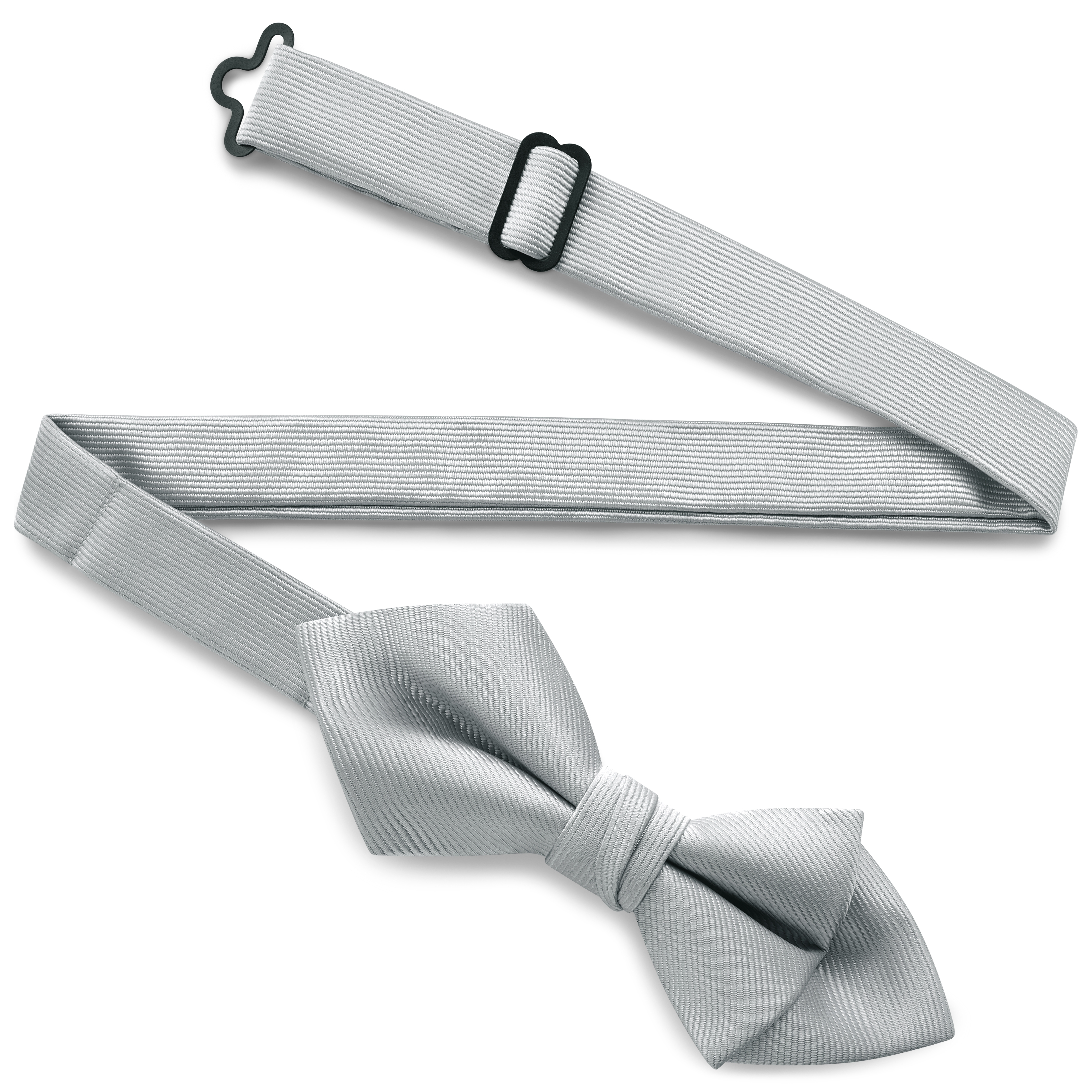 Silver-tone Pre-Tied Grosgrain Diamond Tip Bow Tie - 2