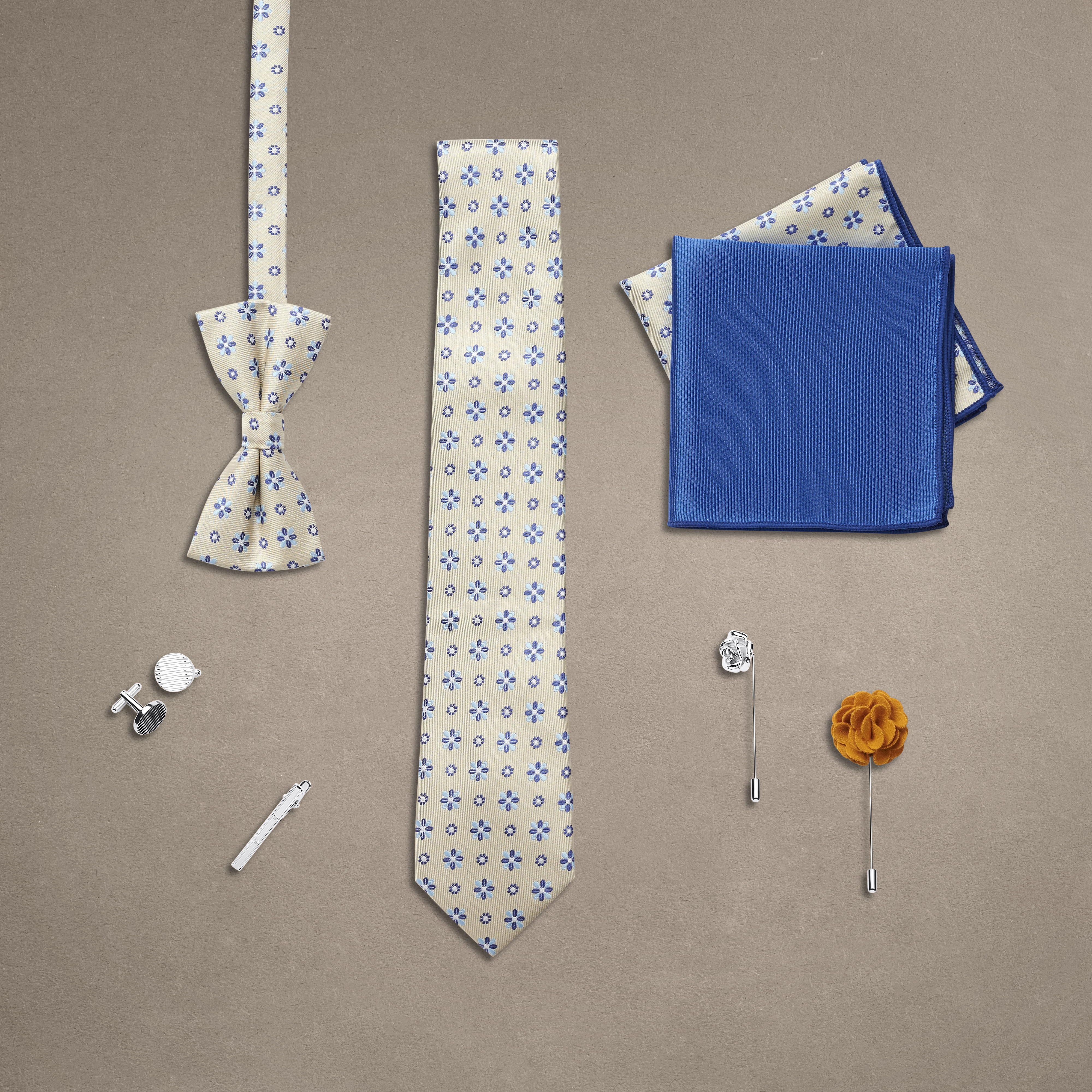 Geschenkset Kostuumaccessoires | Beige en Blauwe Set met Bloemenpatroon - 2