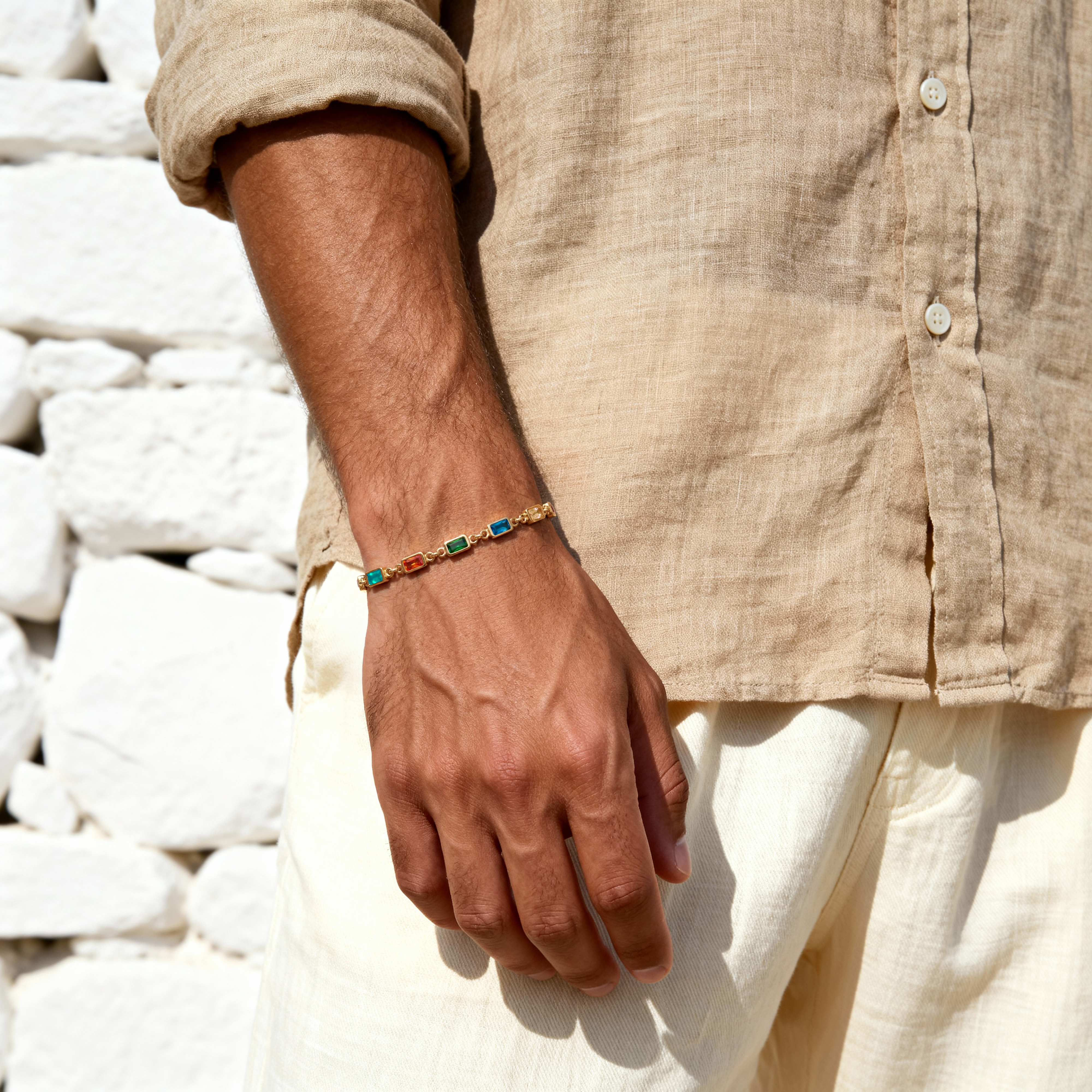 Prism | Barevný náramek zlaté barvy s kamínky z křišťálového skla - 2