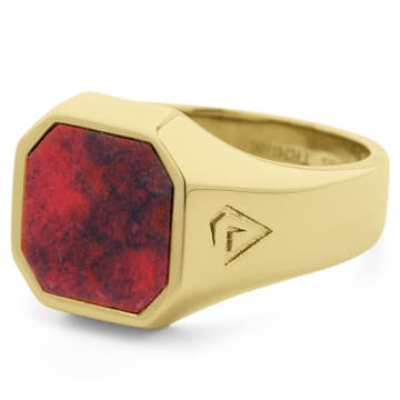 Bloodstone Signet 925s 18K Gold-Plated Classic Ring