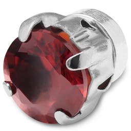 Сребриста магнитна обица с червен кристал