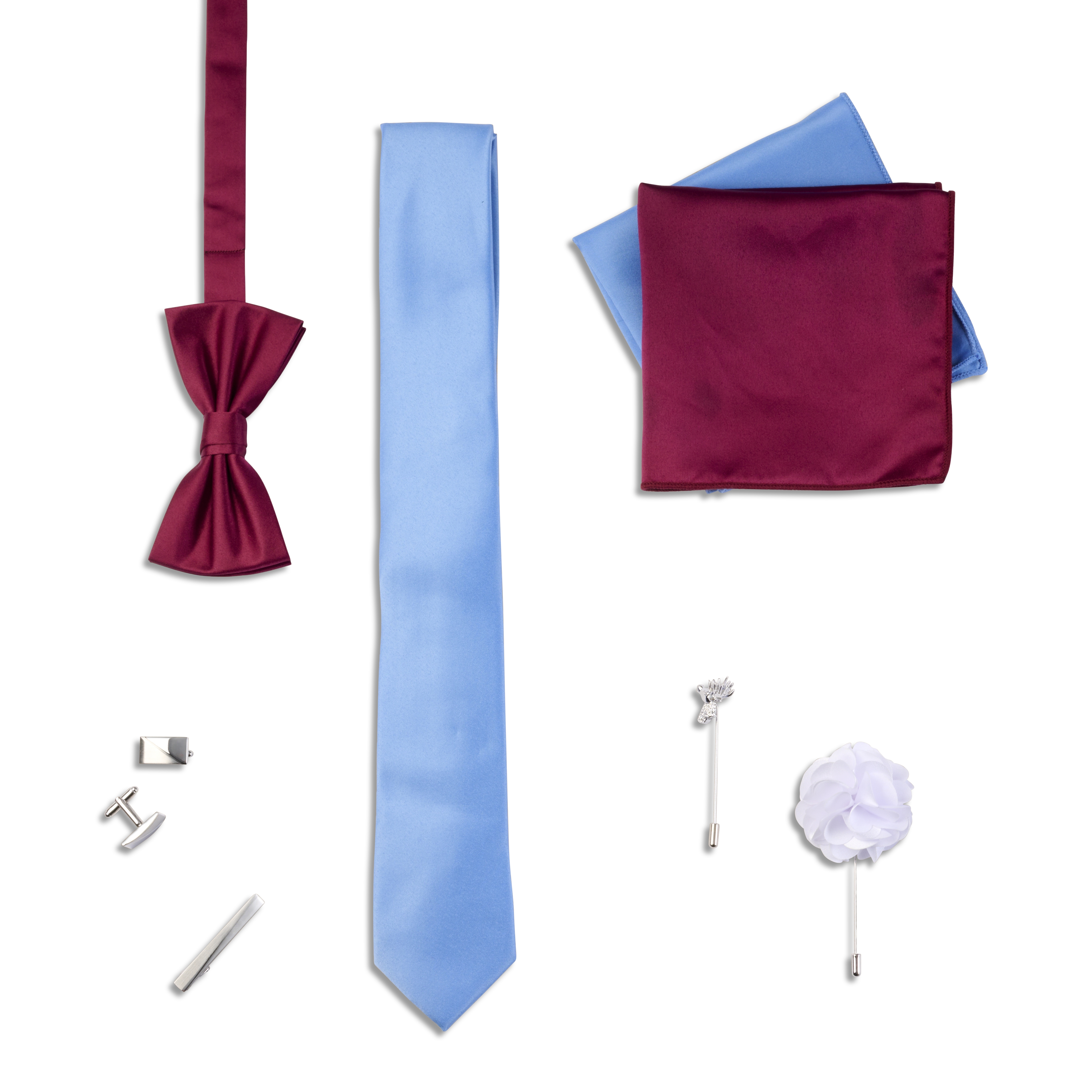 Coffret-cadeau d'accessoires de costume | Set bleu, bordeaux et argenté - 4